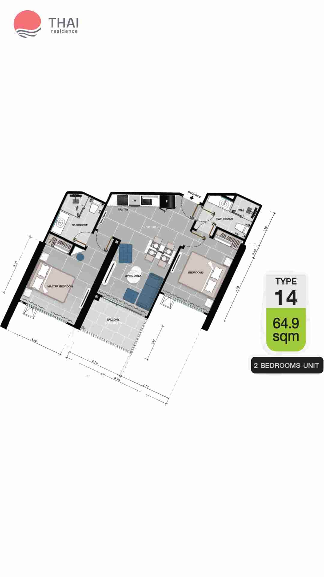 ЖК Copacabana Coral Reef планировки 2-комнатная от 63.4 м2 - 110.2 м2 1 фото
