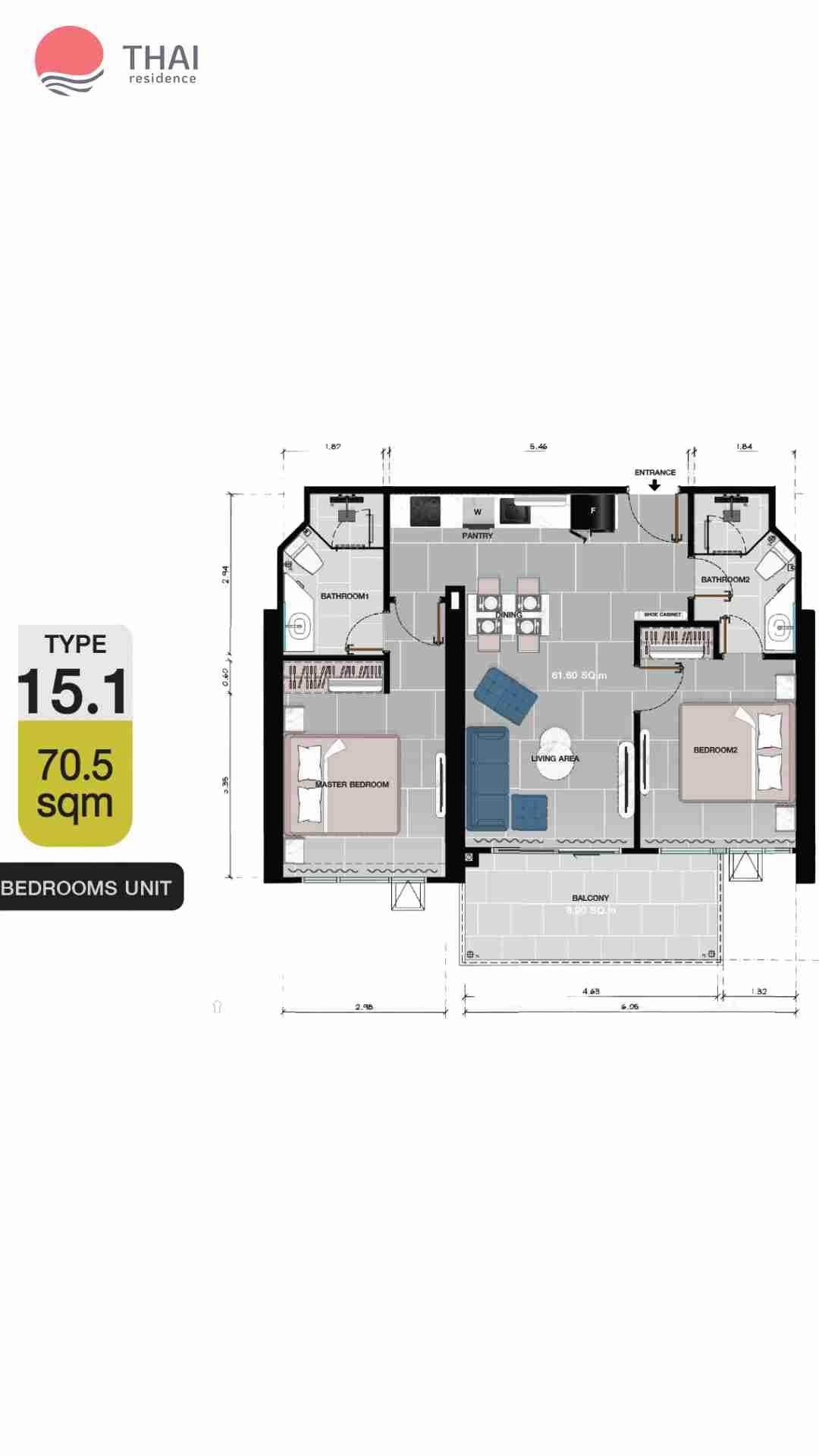 ЖК Copacabana Coral Reef планировки 2-комнатная от 63.4 м2 - 110.2 м2 2 фото