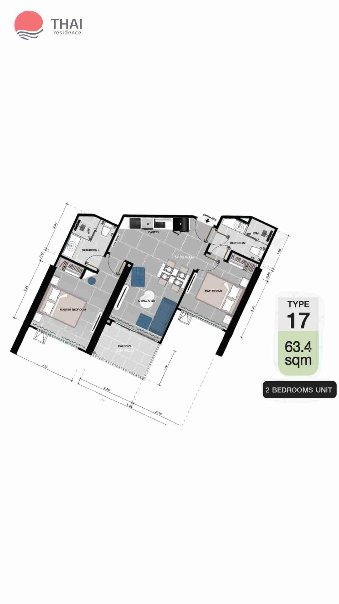 ЖК Copacabana Coral Reef планировки 2-комнатная от 63.4 м2 - 110.2 м2 5 фото