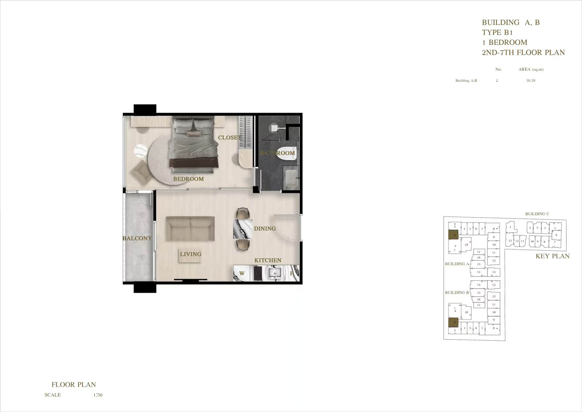 ЖК Siam Oriental Oasis планировки 1-комнатная от 35.06 м2 - 48.22 м2 1 фото