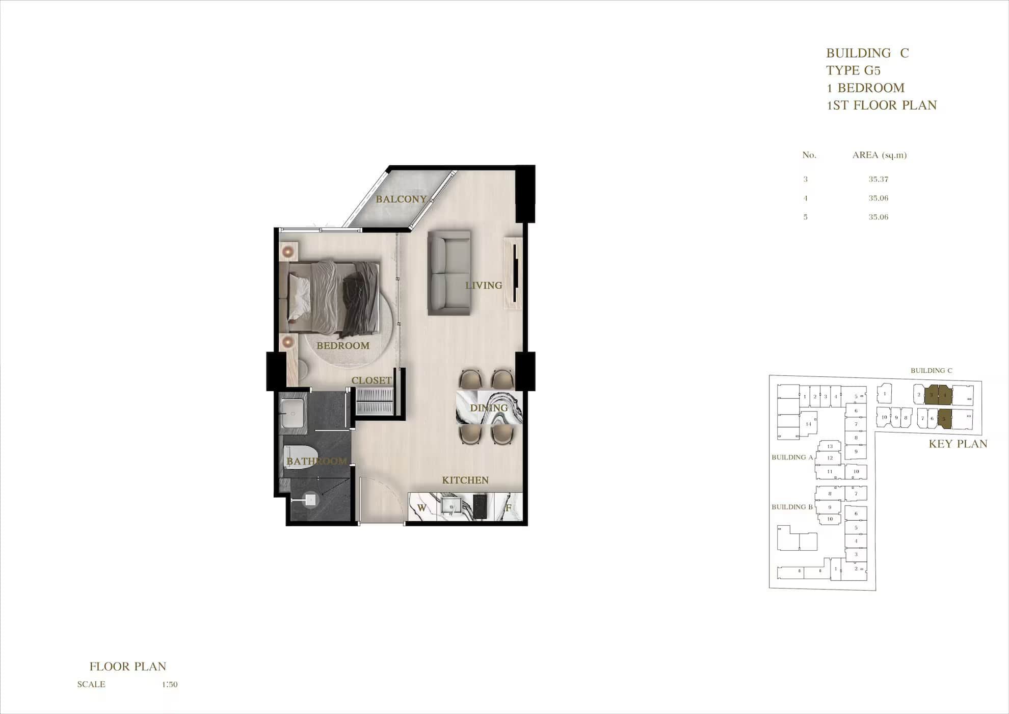 ЖК Siam Oriental Oasis планировки 1-комнатная от 35.06 м2 - 48.22 м2 12 фото