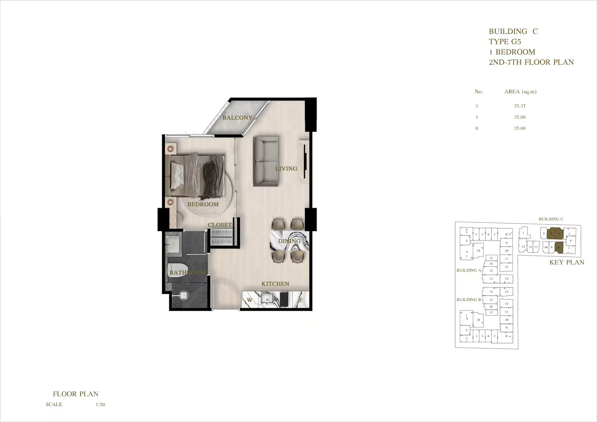 ЖК Siam Oriental Oasis планировки 1-комнатная от 35.06 м2 - 48.22 м2 13 фото