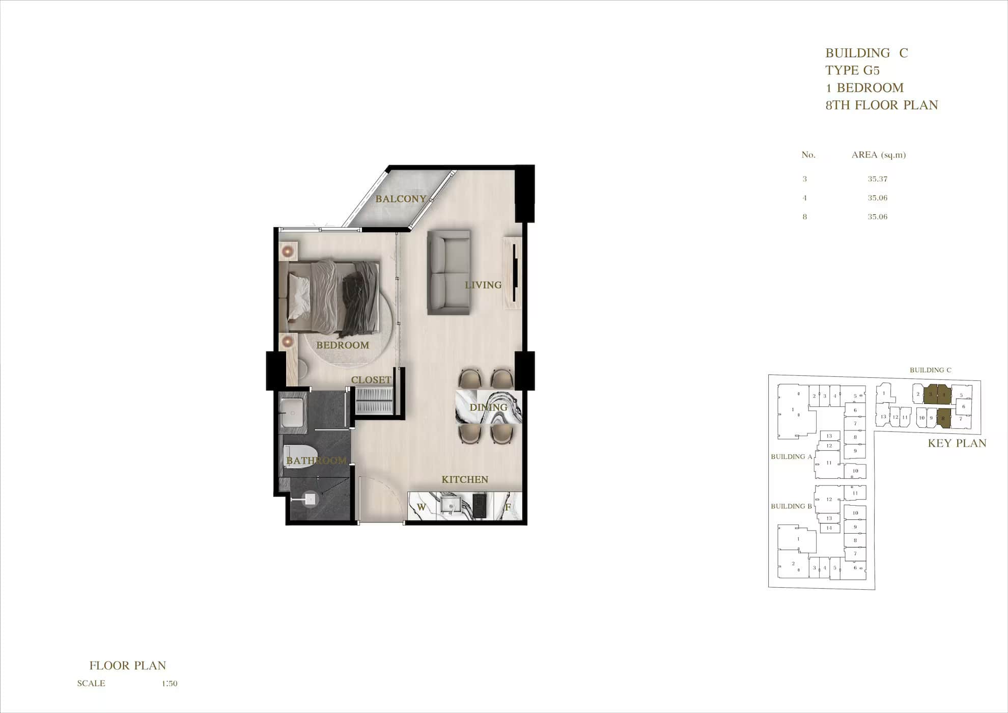 ЖК Siam Oriental Oasis планировки 1-комнатная от 35.06 м2 - 48.22 м2 14 фото