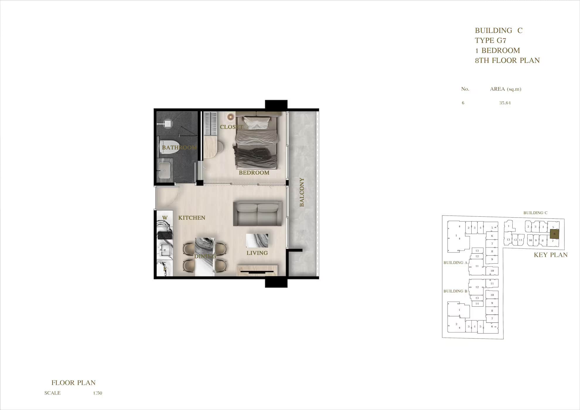 ЖК Siam Oriental Oasis планировки 1-комнатная от 35.06 м2 - 48.22 м2 16 фото
