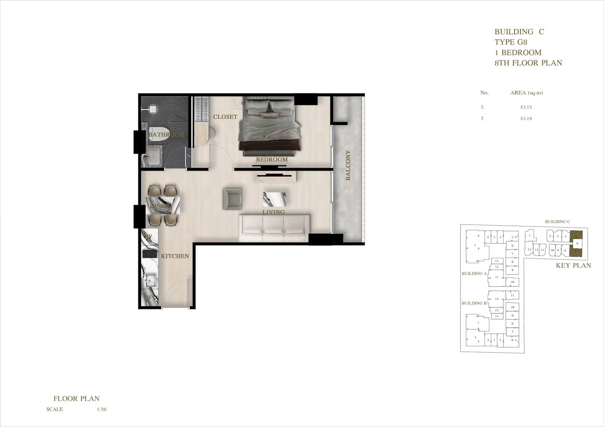 ЖК Siam Oriental Oasis планировки 1-комнатная от 35.06 м2 - 48.22 м2 17 фото