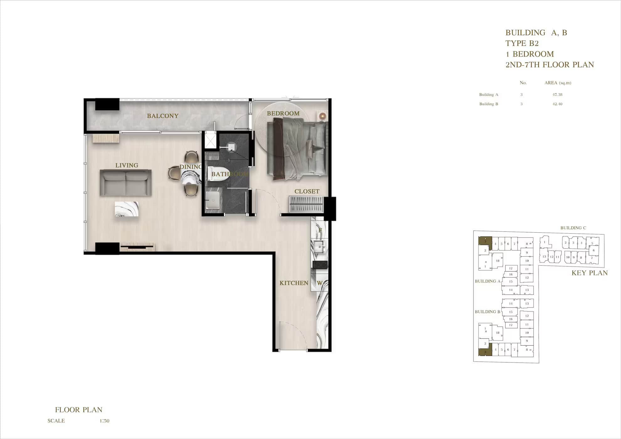 ЖК Siam Oriental Oasis планировки 1-комнатная от 35.06 м2 - 48.22 м2 2 фото