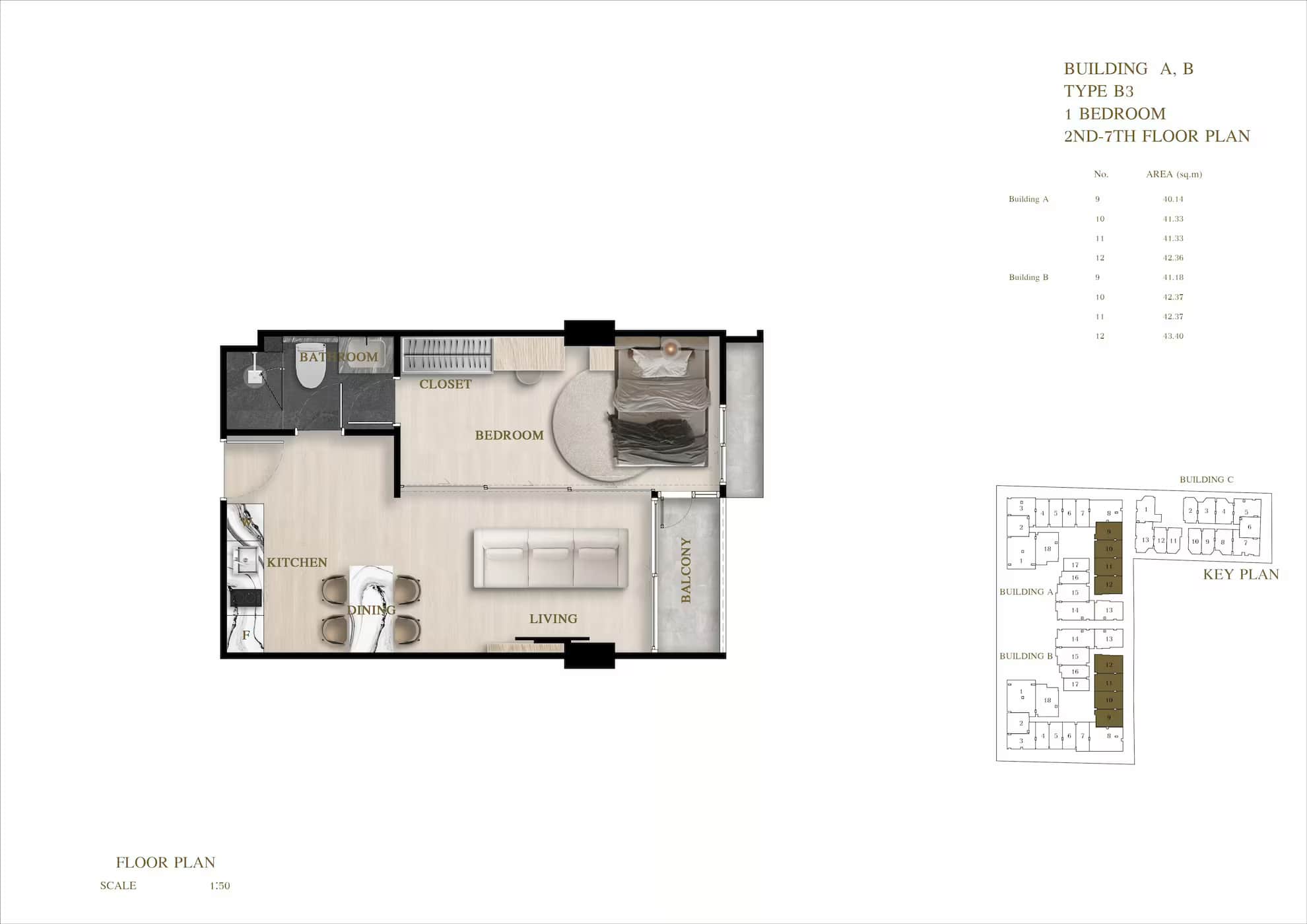 ЖК Siam Oriental Oasis планировки 1-комнатная от 35.06 м2 - 48.22 м2 4 фото