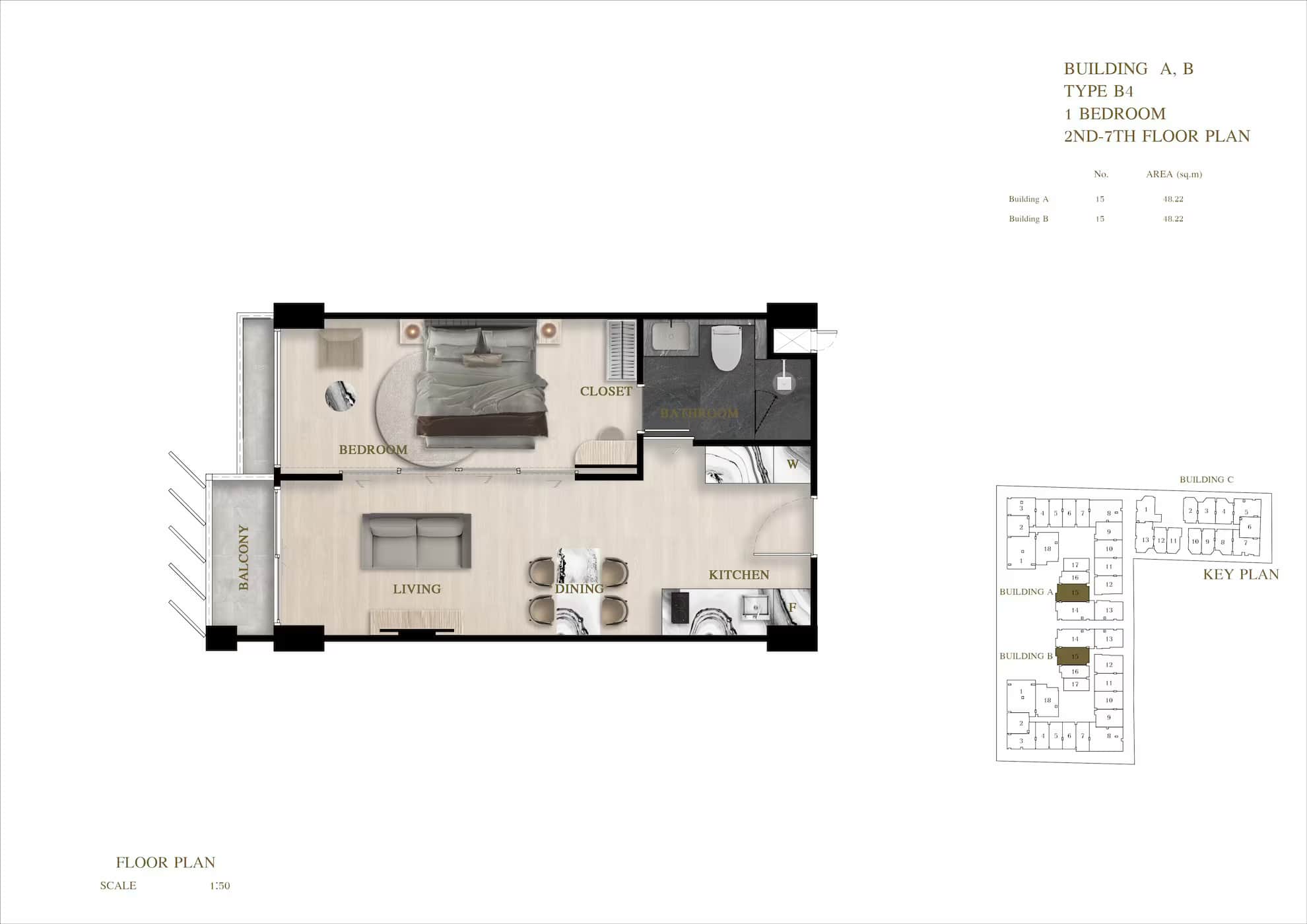 ЖК Siam Oriental Oasis планировки 1-комнатная от 35.06 м2 - 48.22 м2 7 фото
