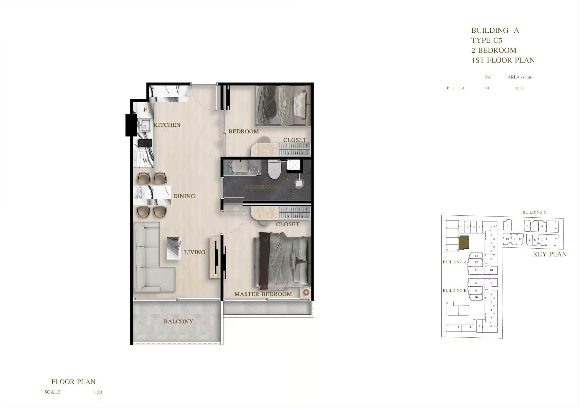 ЖК Siam Oriental Oasis планировки 2-комнатная от 42.9 м2 - 78.43 м2 10 фото