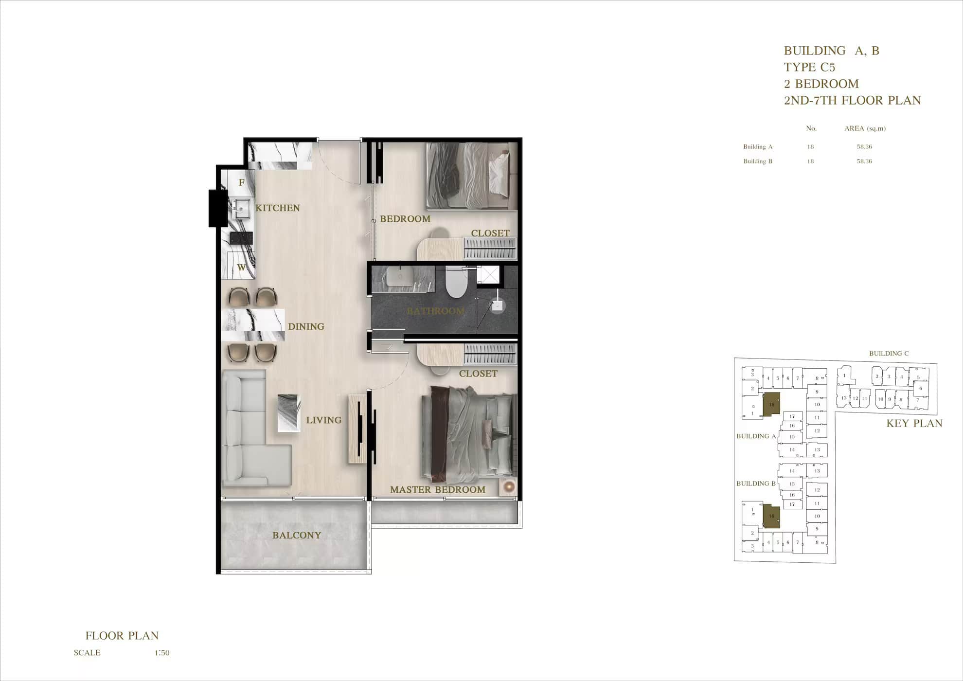 ЖК Siam Oriental Oasis планировки 2-комнатная от 42.9 м2 - 78.43 м2 11 фото