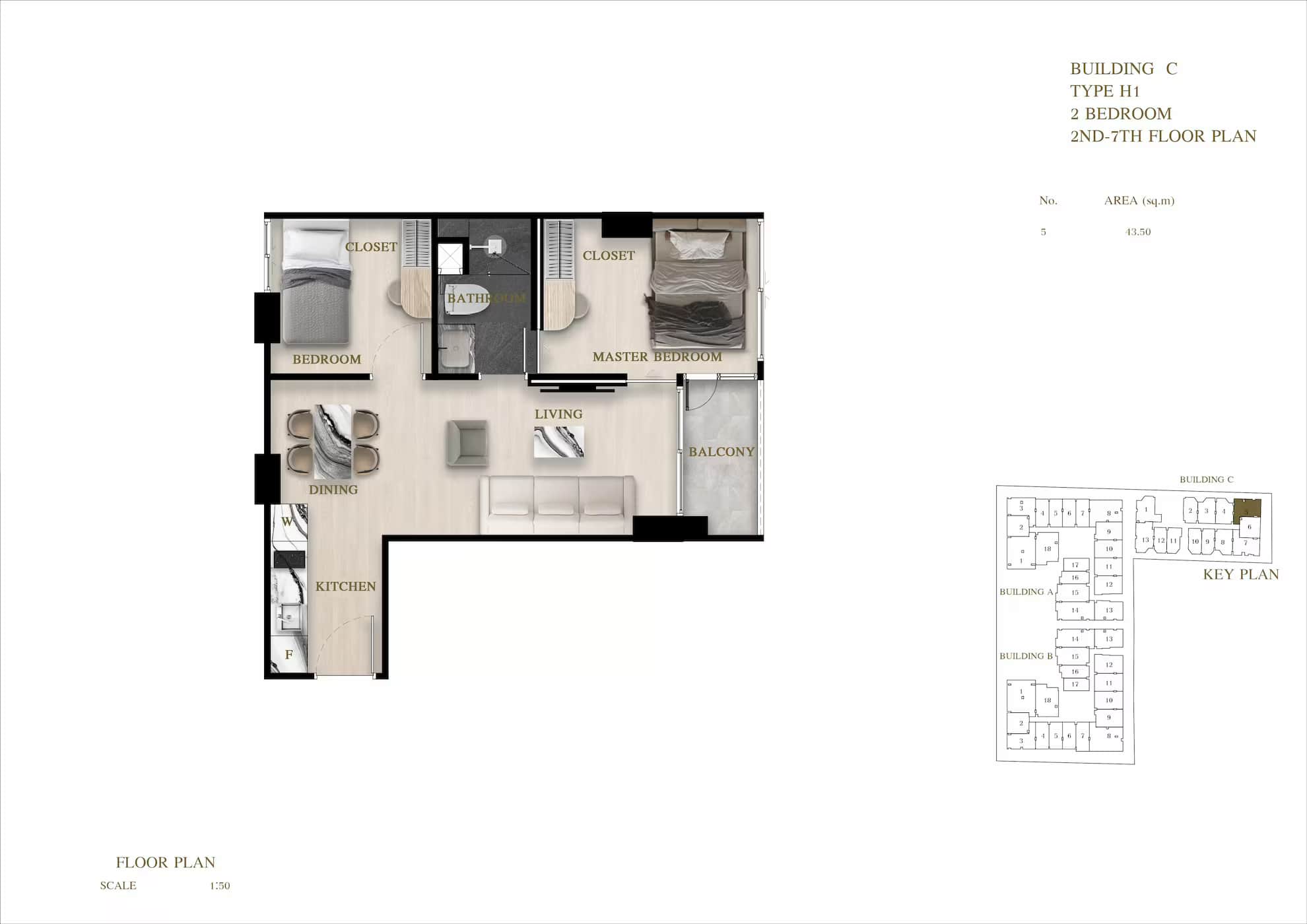 ЖК Siam Oriental Oasis планировки 2-комнатная от 42.9 м2 - 78.43 м2 12 фото