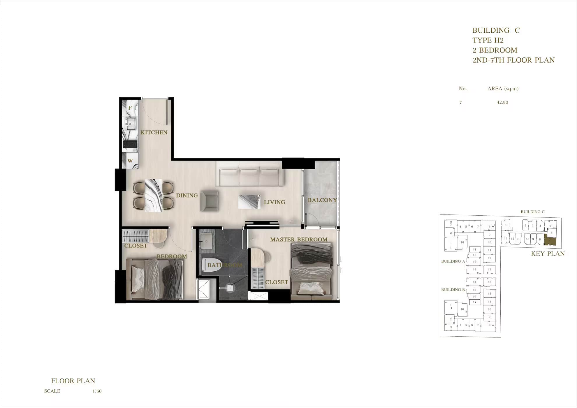 ЖК Siam Oriental Oasis планировки 2-комнатная от 42.9 м2 - 78.43 м2 13 фото