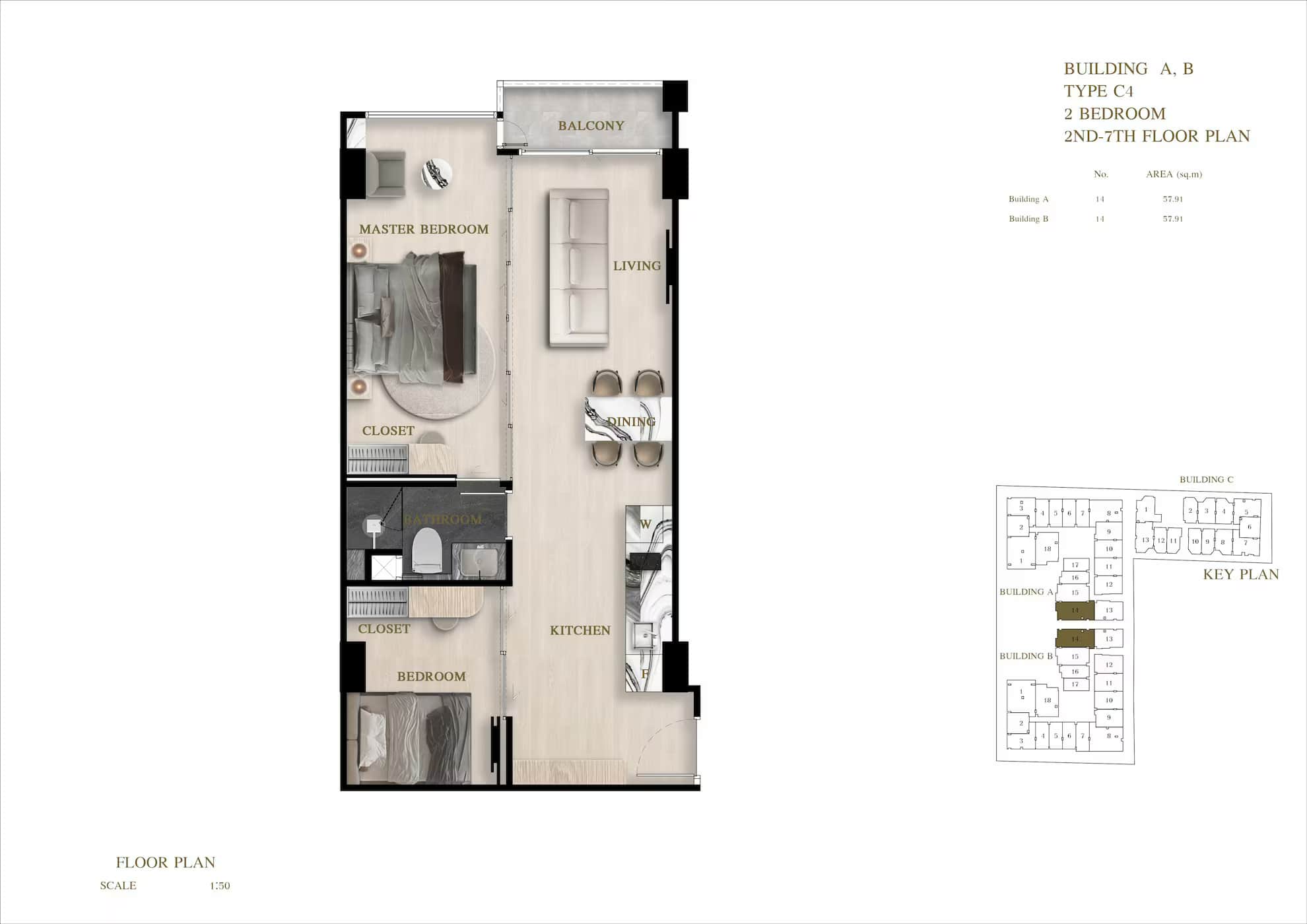 ЖК Siam Oriental Oasis планировки 2-комнатная от 42.9 м2 - 78.43 м2 9 фото