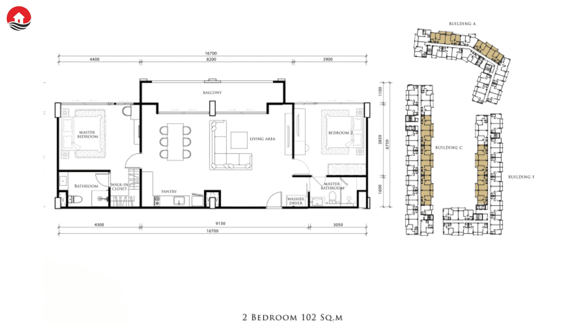 ЖК Embassy Pattaya планировки 2-комнатная от 51 м2 - 68 м2 2 фото