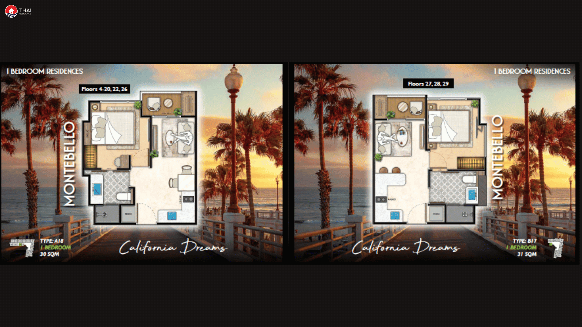 ЖК Riviera Santa Monica планировки 1-комнатная от 29 м2 - 38 м2 2 фото
