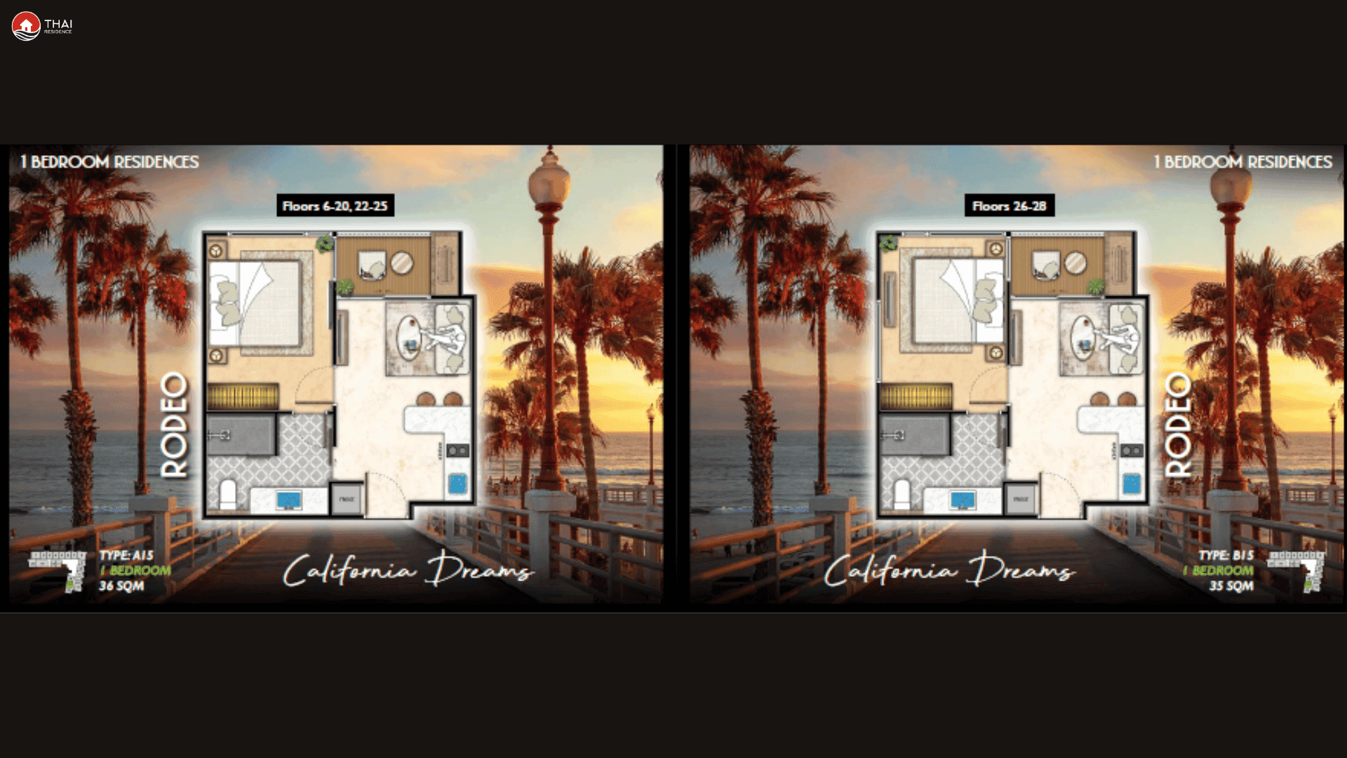 ЖК Riviera Santa Monica планировки 1-комнатная от 29 м2 - 38 м2 6 фото