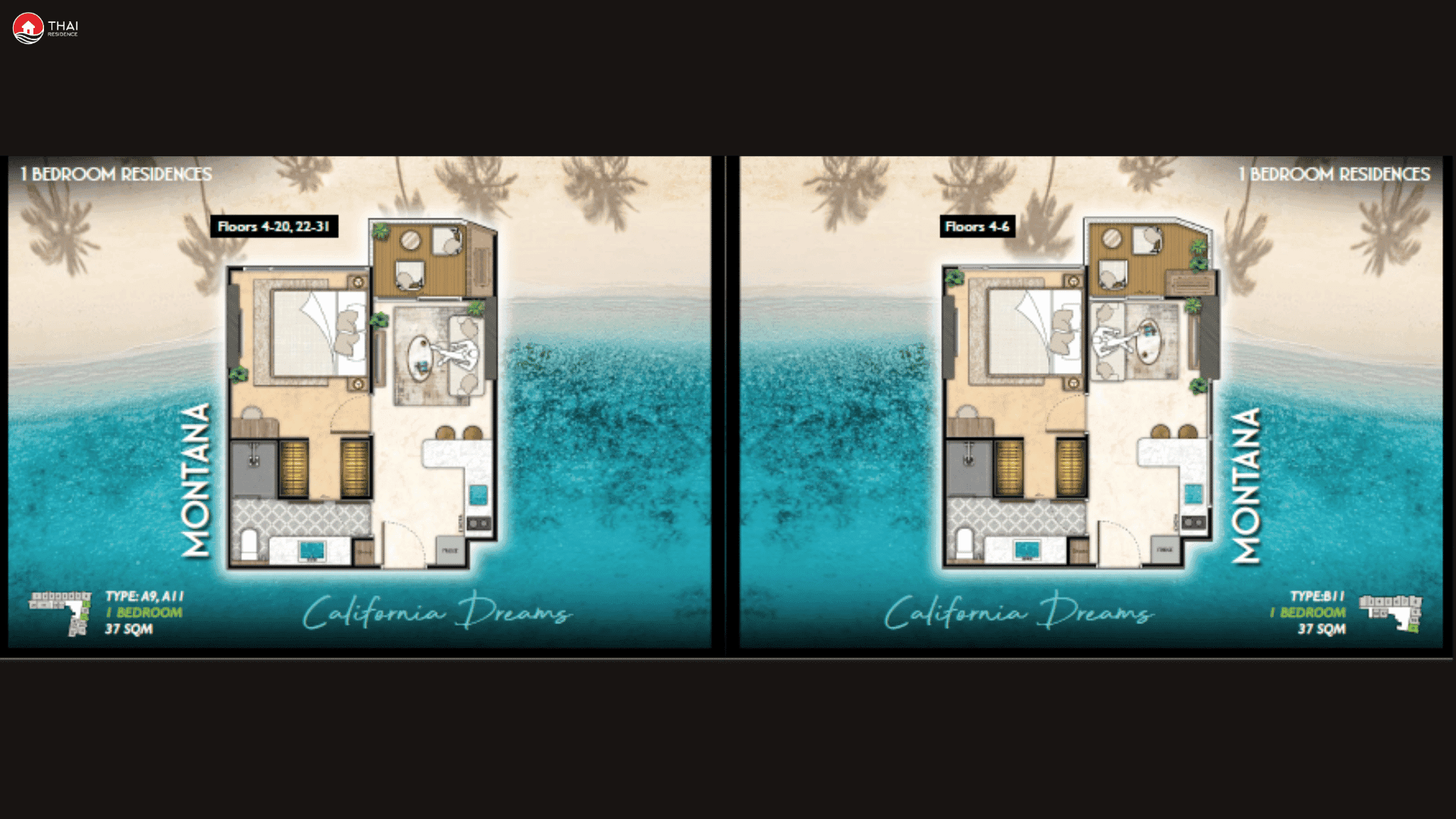 ЖК Riviera Santa Monica планировки 1-комнатная от 29 м2 - 38 м2 7 фото