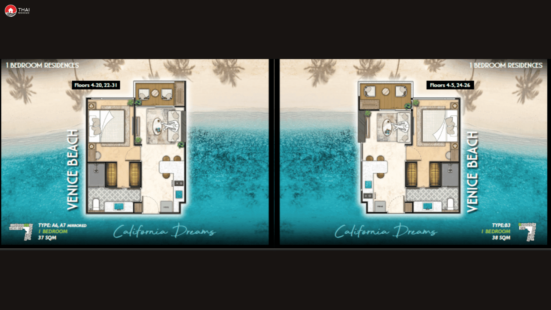 ЖК Riviera Santa Monica планировки 1-комнатная от 29 м2 - 38 м2 11 фото