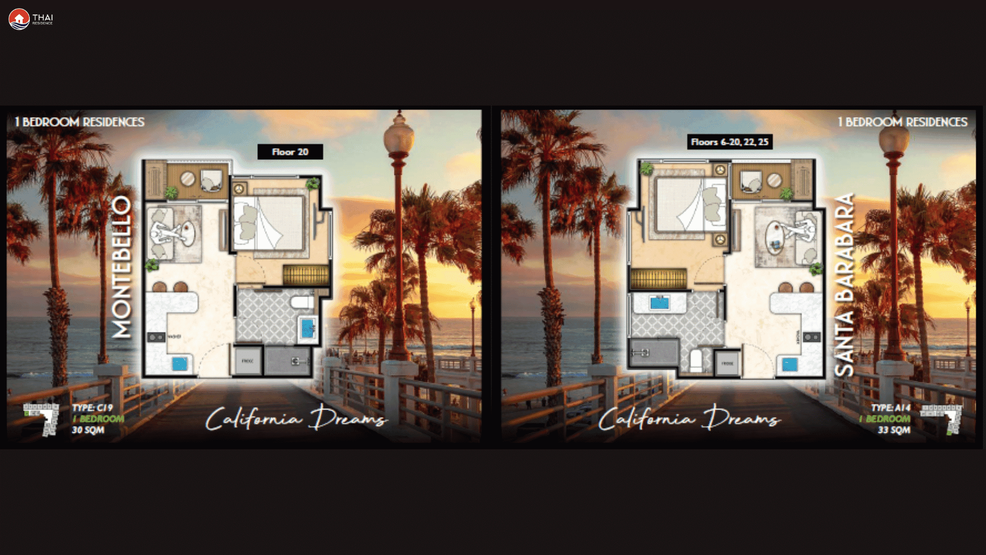 ЖК Riviera Santa Monica планировки 1-комнатная от 29 м2 - 38 м2 1 фото