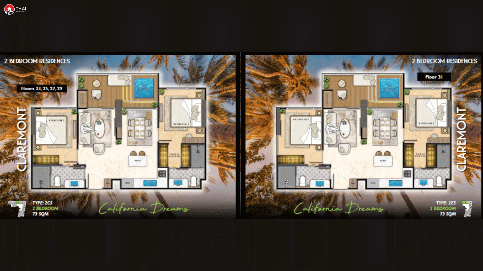 ЖК Riviera Santa Monica планировки 2-комнатная от 50 м2 - 73 м2 1 фото