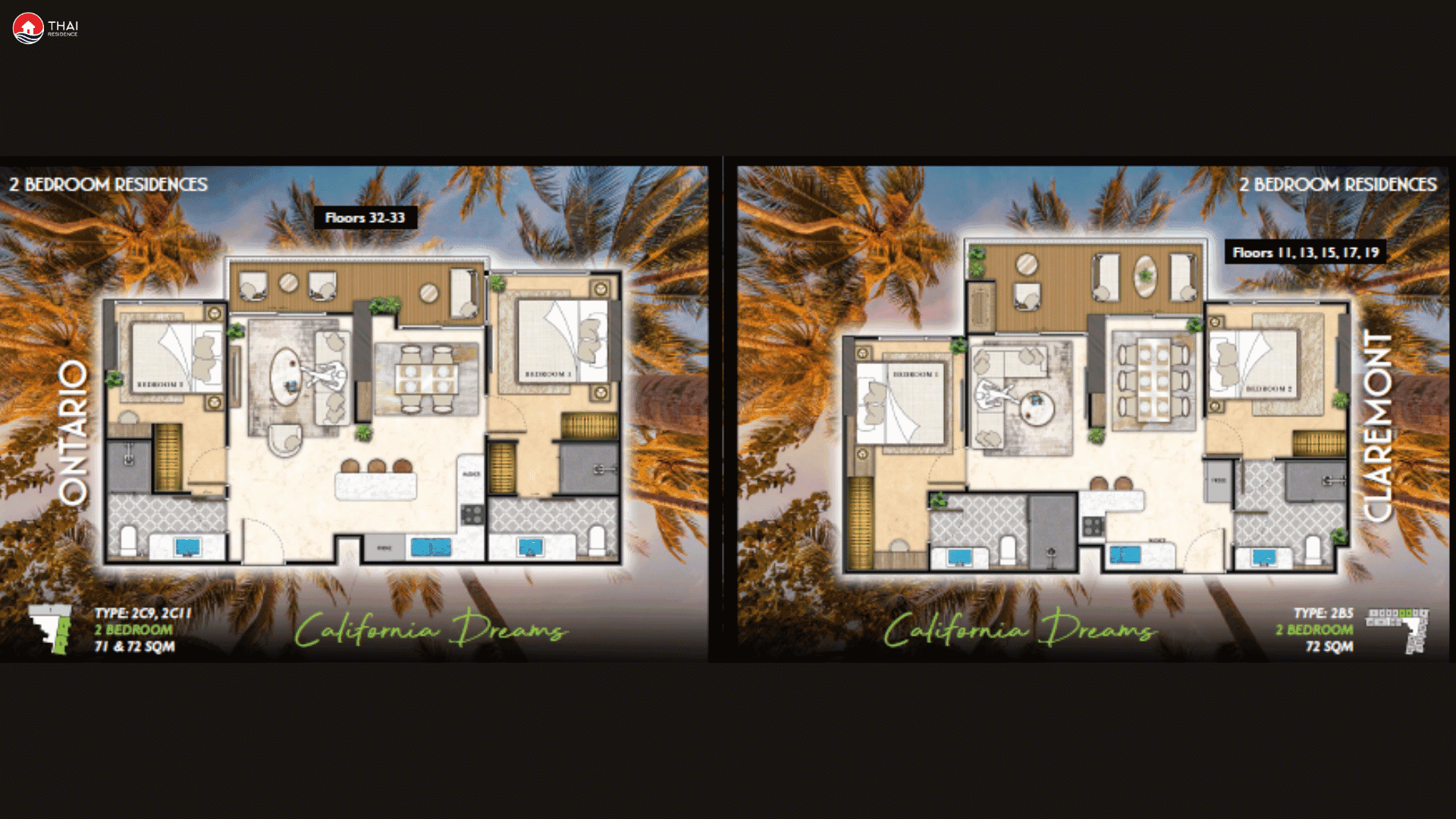 ЖК Riviera Santa Monica планировки 2-комнатная от 50 м2 - 73 м2 2 фото