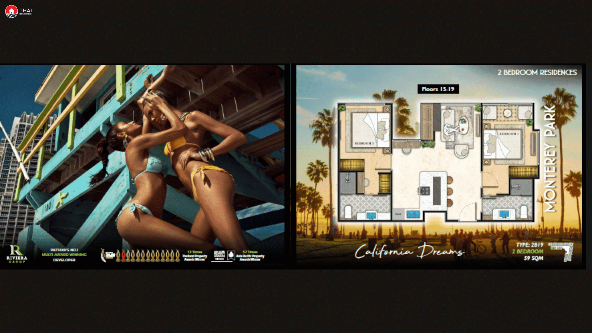 ЖК Riviera Santa Monica планировки 2-комнатная от 50 м2 - 73 м2 5 фото