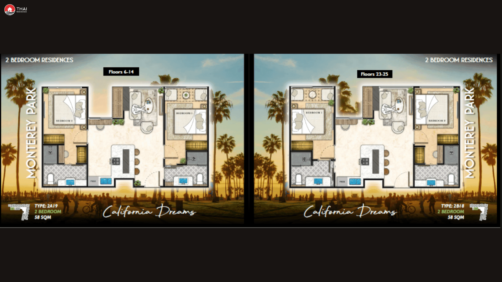 ЖК Riviera Santa Monica планировки 2-комнатная от 50 м2 - 73 м2 6 фото