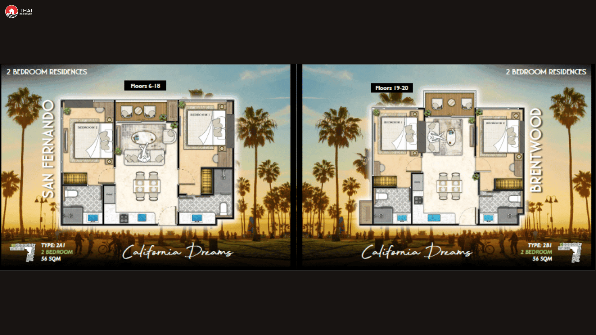ЖК Riviera Santa Monica планировки 2-комнатная от 50 м2 - 73 м2 7 фото