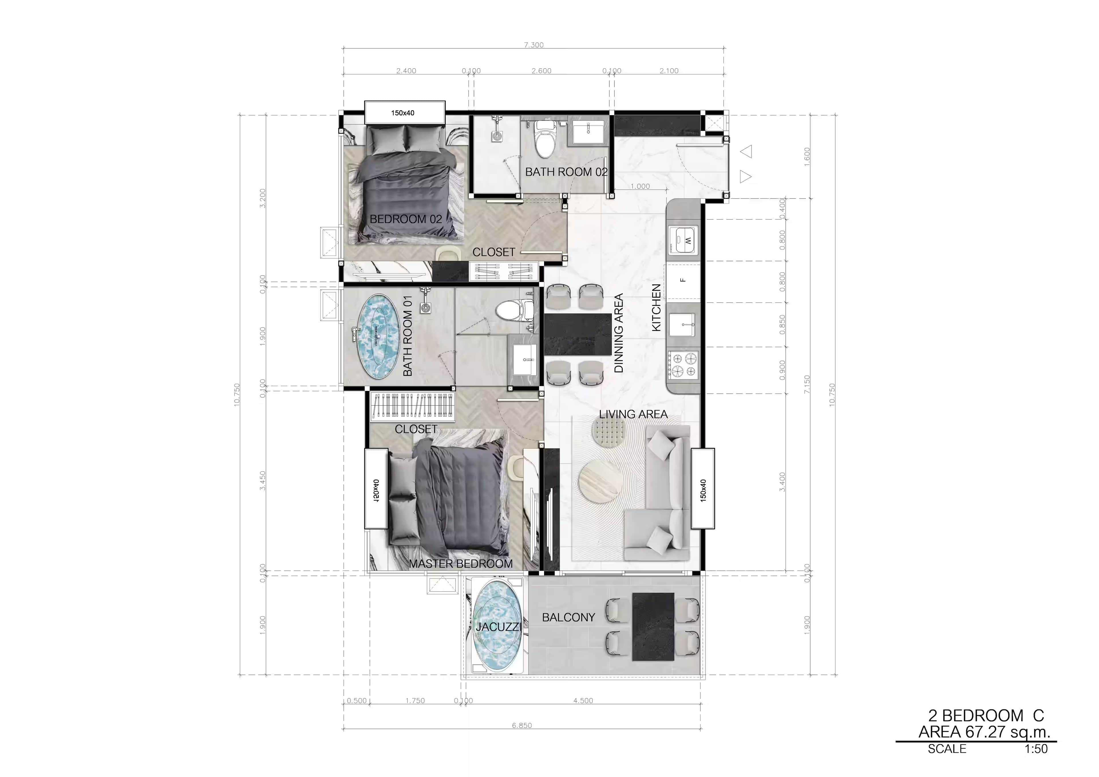 ЖК Sea Spire планировки 4-комнатная от 135 м2 - 154 м2 13 фото