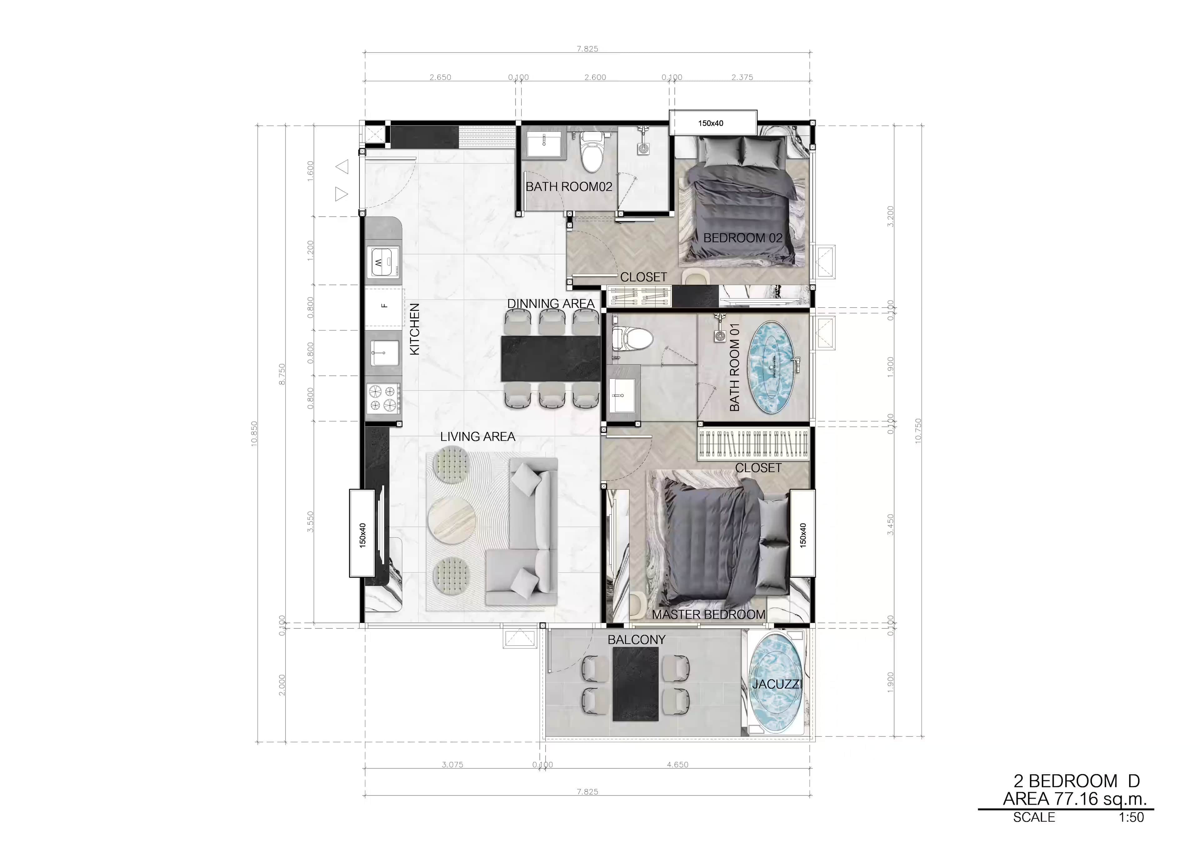 ЖК Sea Spire планировки 4-комнатная от 135 м2 - 154 м2 14 фото