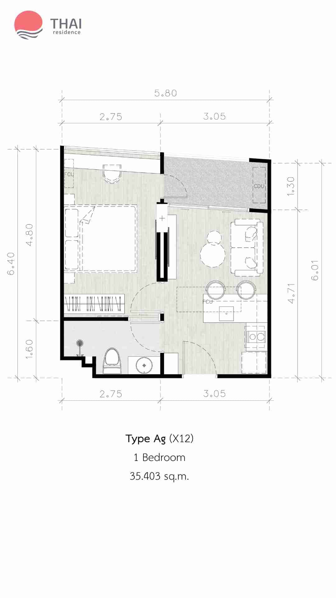 ЖК Secret Garden Condominium планировки 1-комнатная от 35.4 м2 - 45.63 м2 7 фото