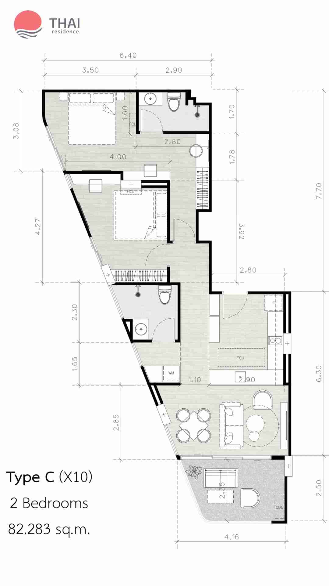 ЖК Secret Garden Condominium планировки 2-комнатная от 74.14 м2 - 82.28 м2 1 фото