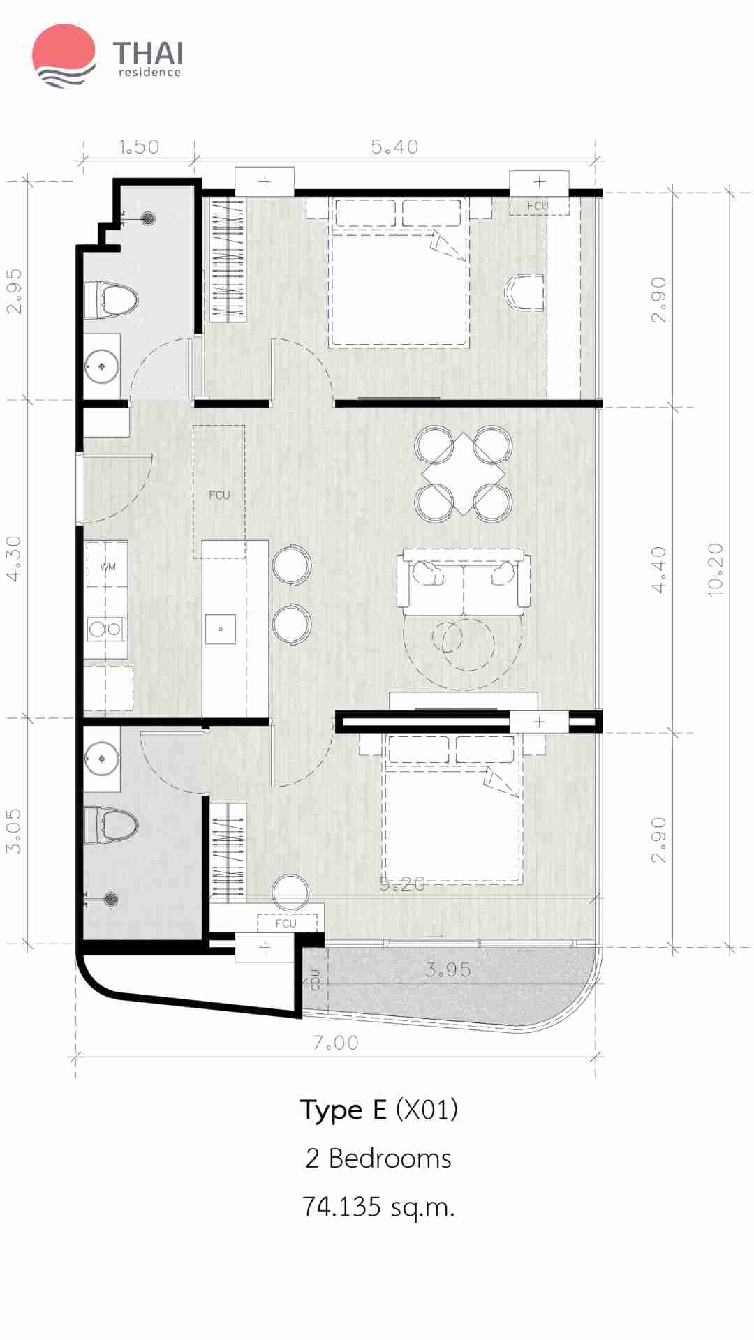 ЖК Secret Garden Condominium планировки 2-комнатная от 74.14 м2 - 82.28 м2 2 фото