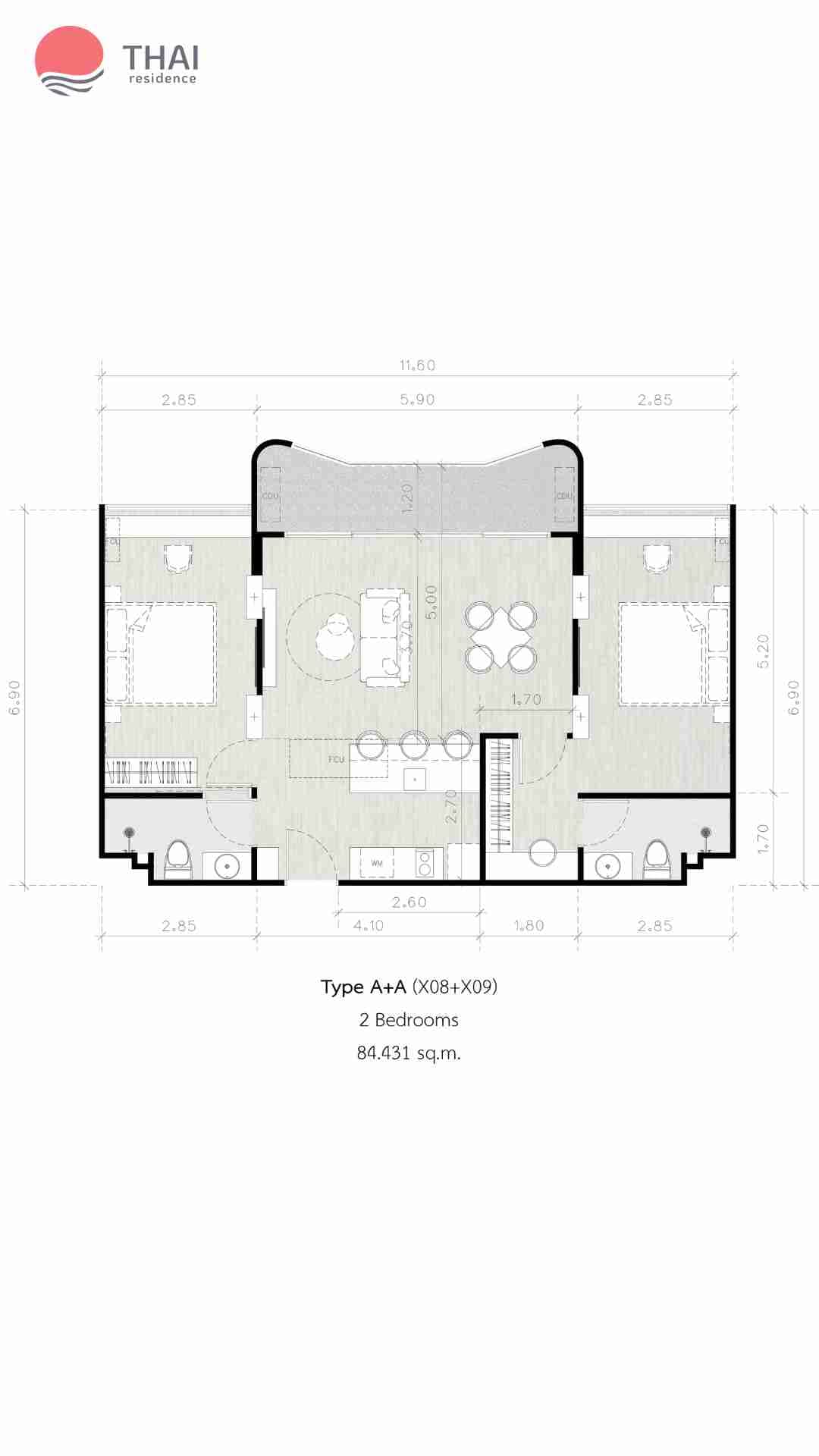 ЖК Secret Garden Condominium планировки 2-комнатная от 74.14 м2 - 82.28 м2 3 фото