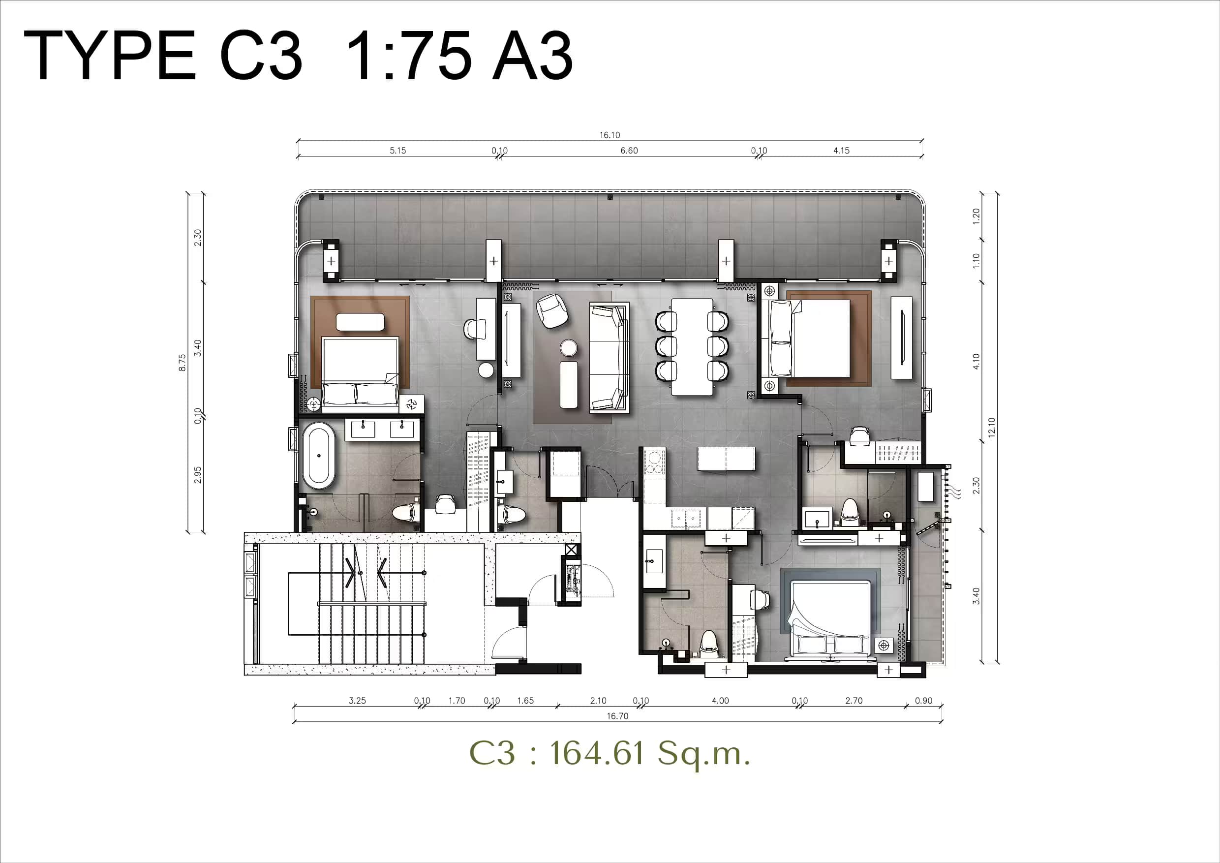 ЖК The Panora Estuaria планировки 3-комнатная от 154 м2 - 165 м2 3 фото