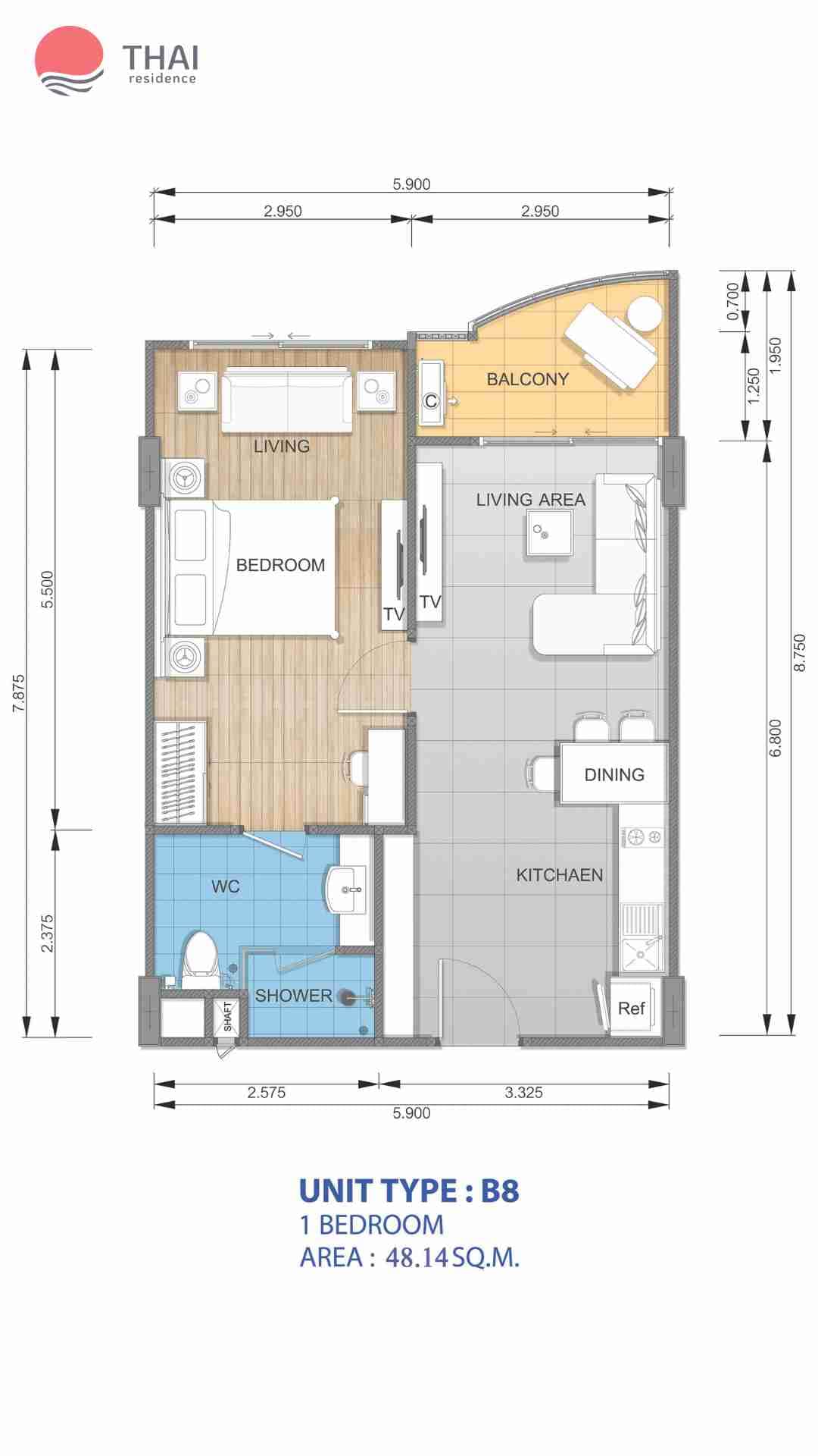 ЖК Whale Marina Condominium планировки 1-комнатная от 39.41 м2 - 59.25 м2 10 фото