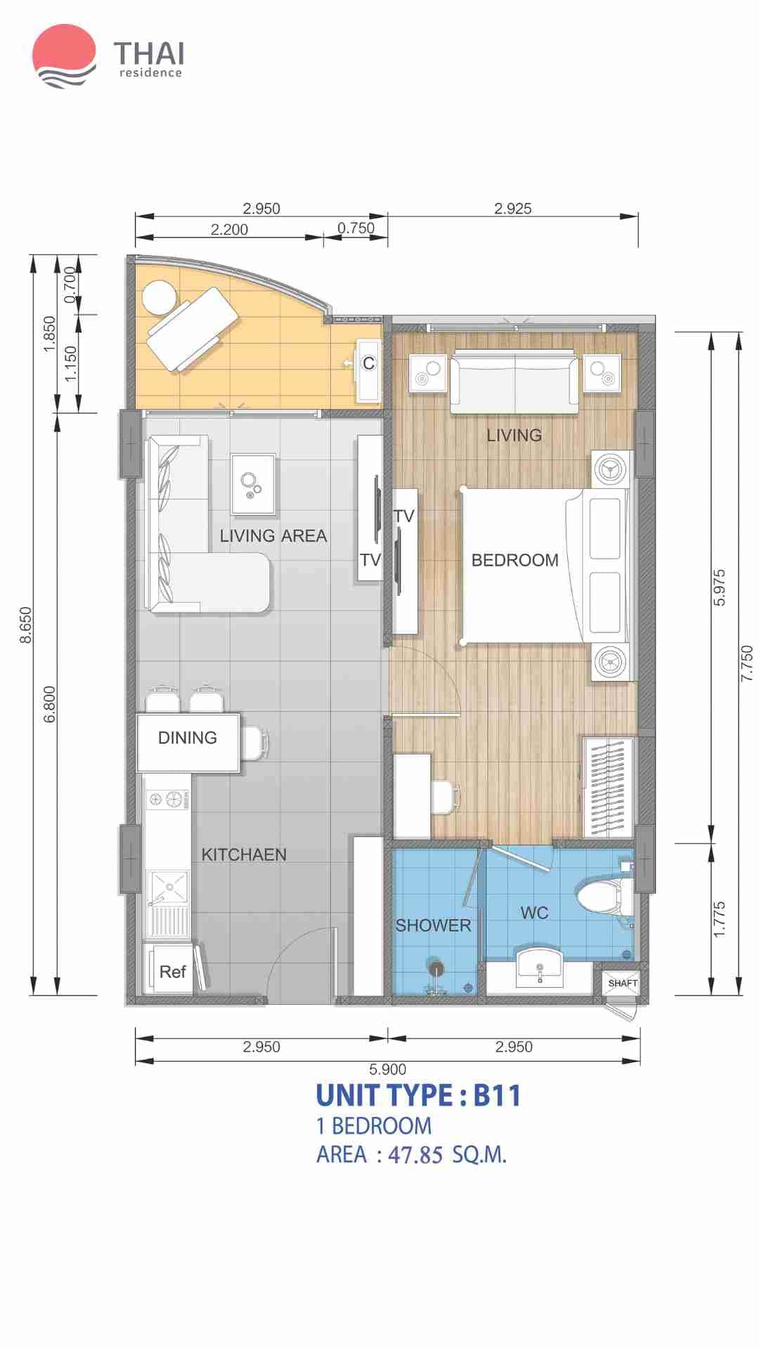 ЖК Whale Marina Condominium планировки 1-комнатная от 39.41 м2 - 59.25 м2 11 фото