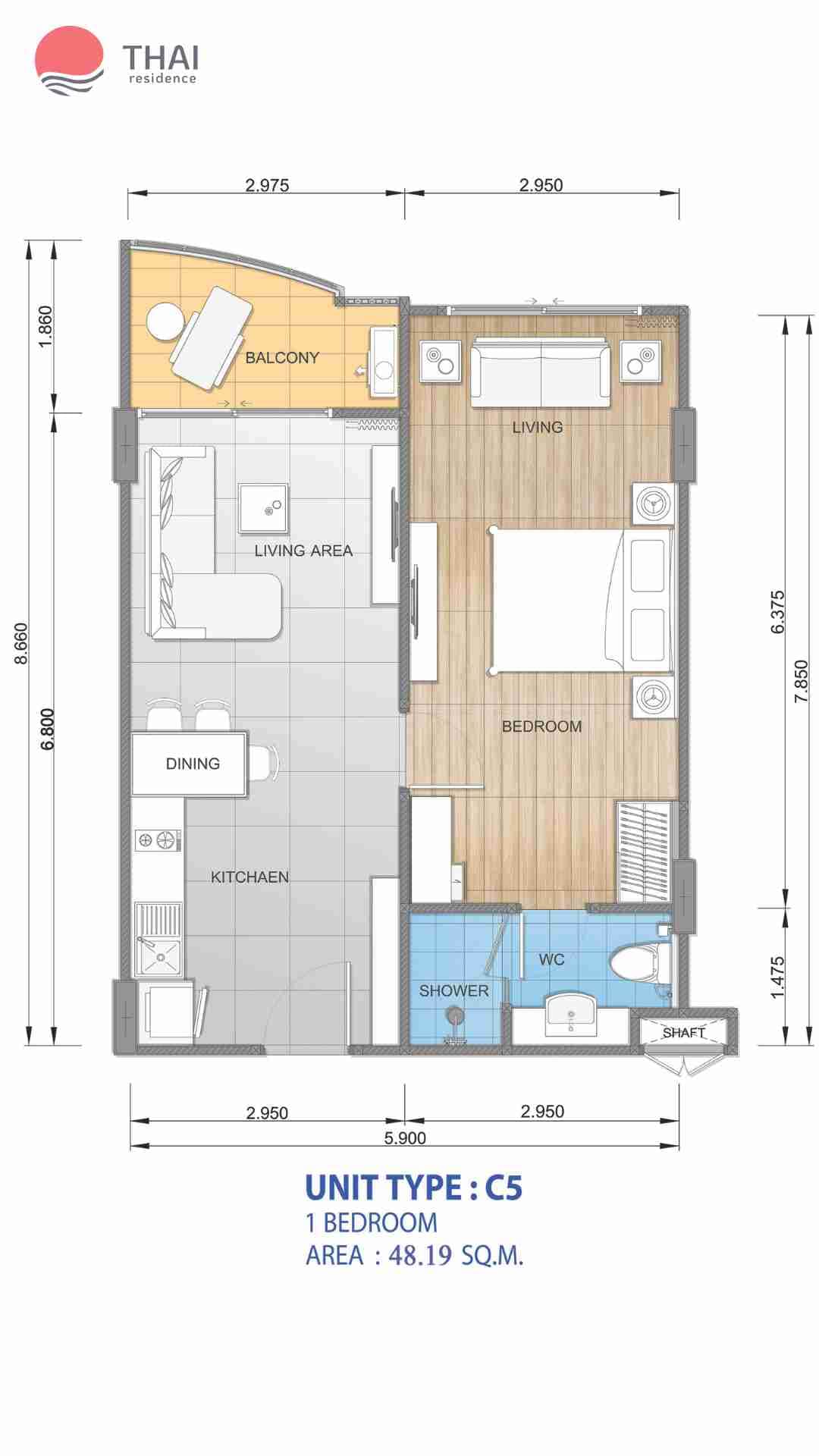 ЖК Whale Marina Condominium планировки 1-комнатная от 39.41 м2 - 59.25 м2 12 фото