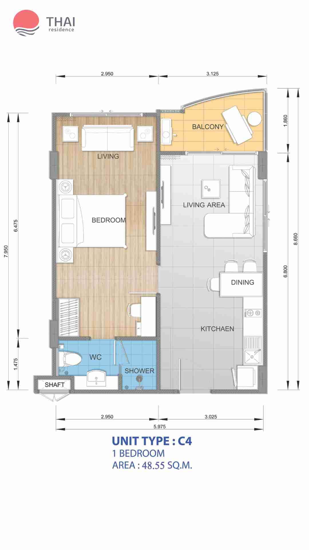 ЖК Whale Marina Condominium планировки 1-комнатная от 39.41 м2 - 59.25 м2 13 фото