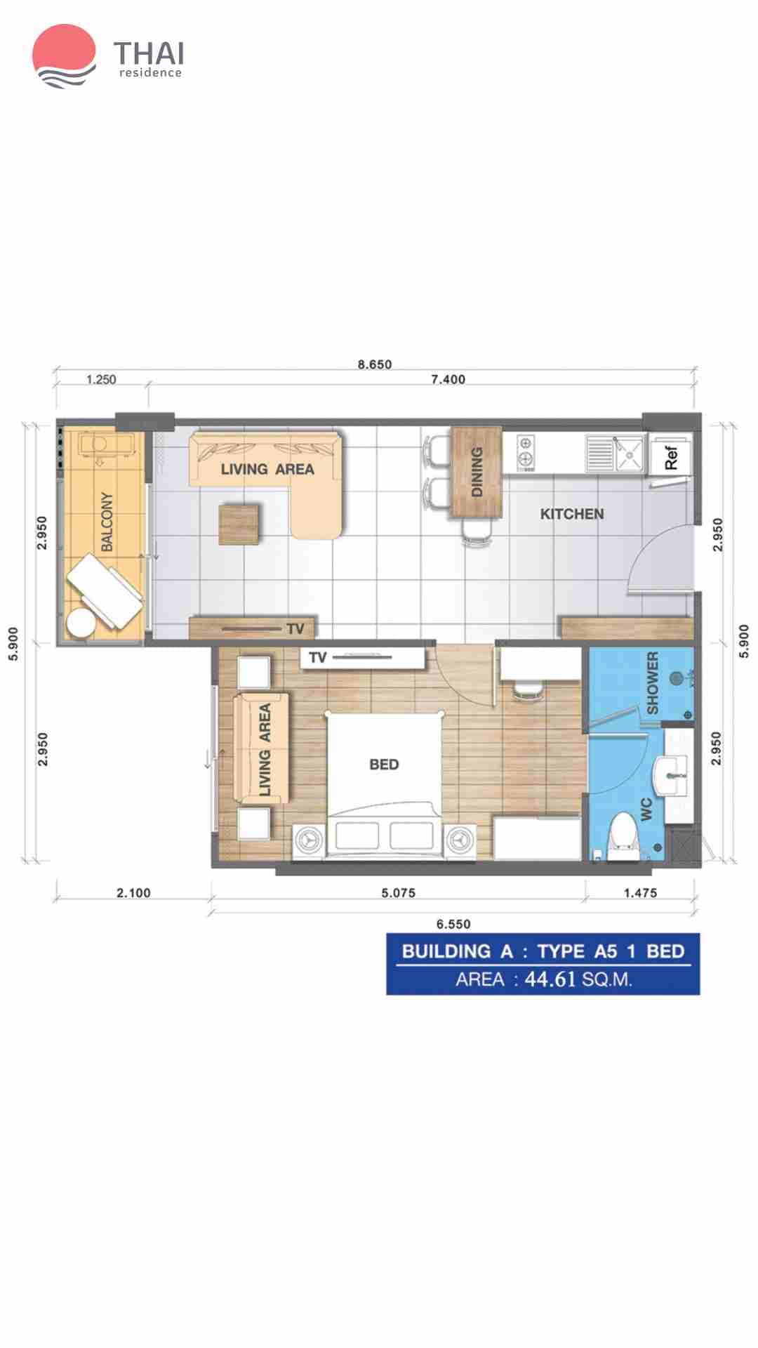 ЖК Whale Marina Condominium планировки 1-комнатная от 39.41 м2 - 59.25 м2 2 фото