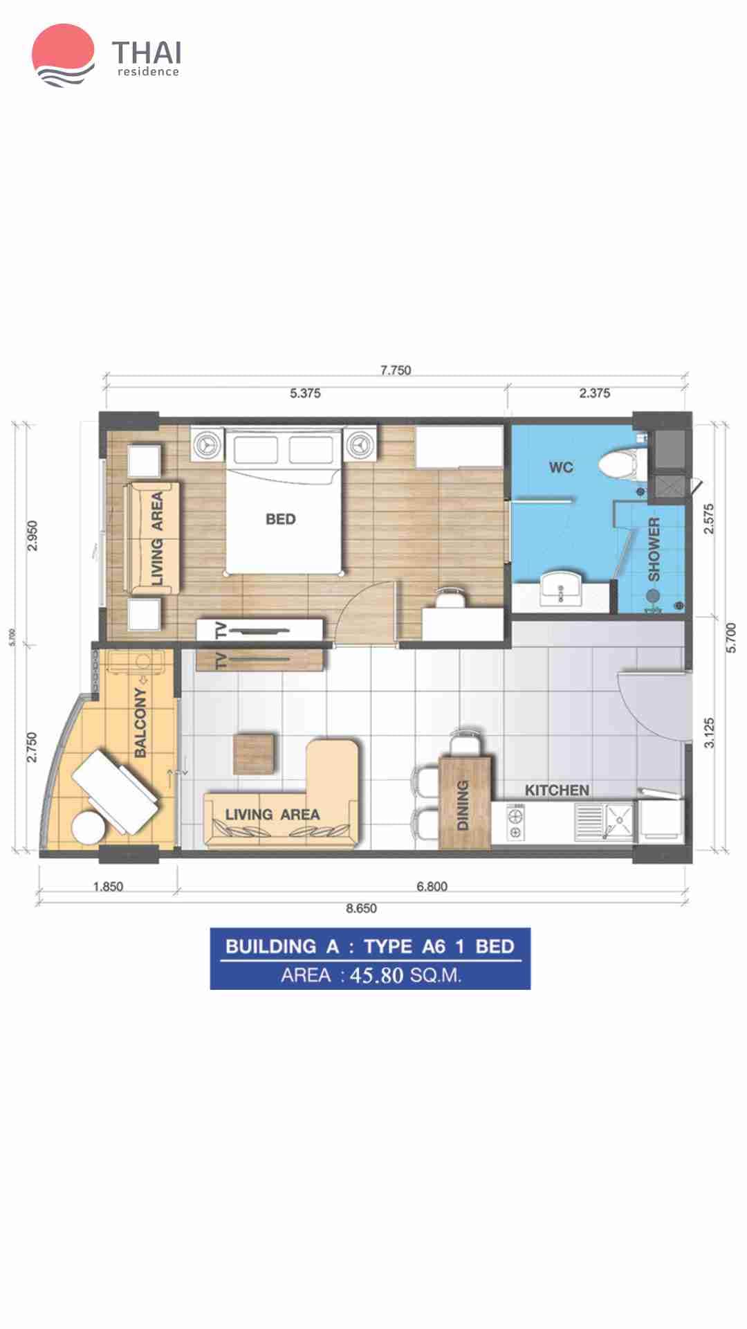 ЖК Whale Marina Condominium планировки 1-комнатная от 39.41 м2 - 59.25 м2 3 фото