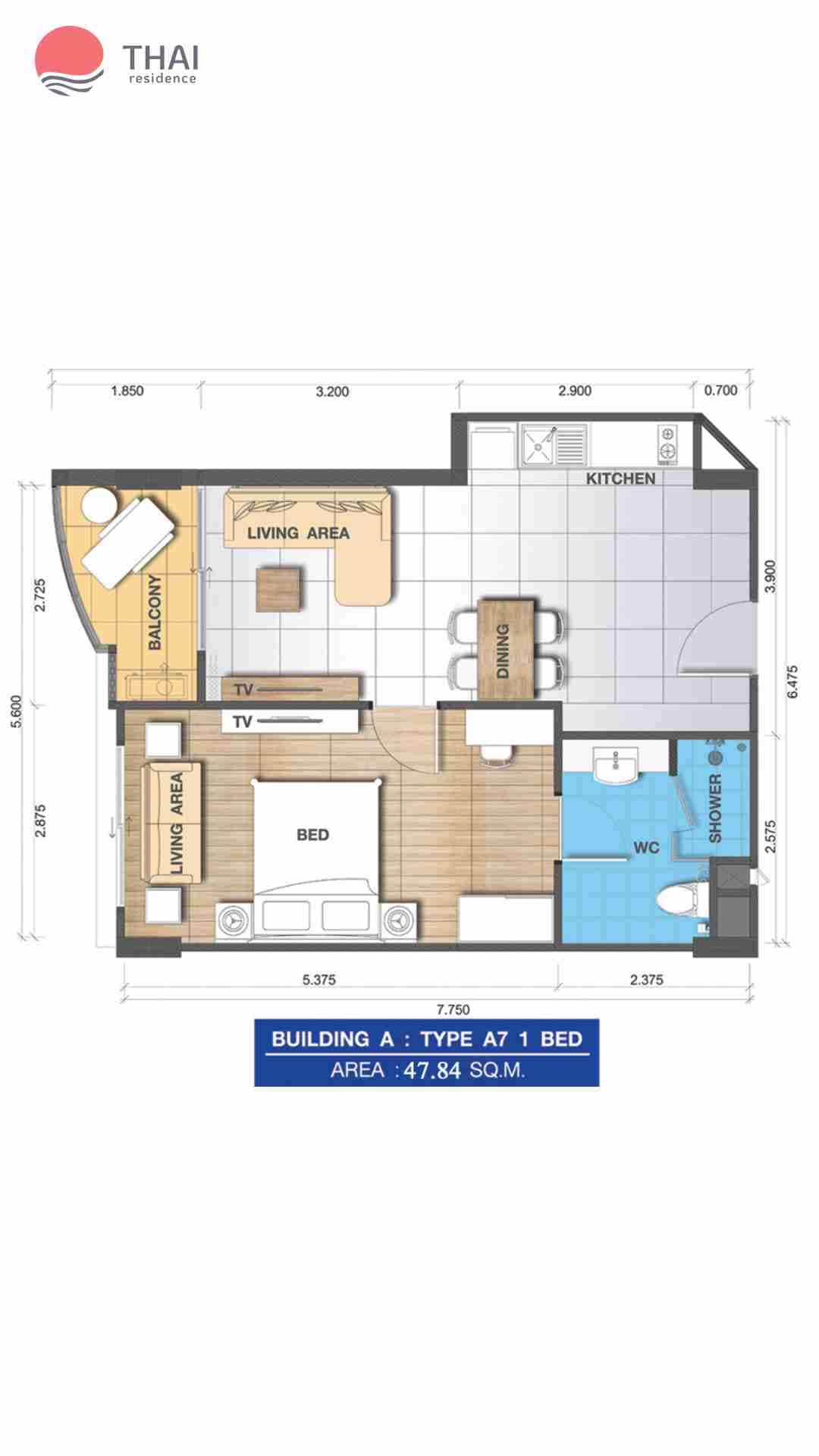 ЖК Whale Marina Condominium планировки 1-комнатная от 39.41 м2 - 59.25 м2 4 фото