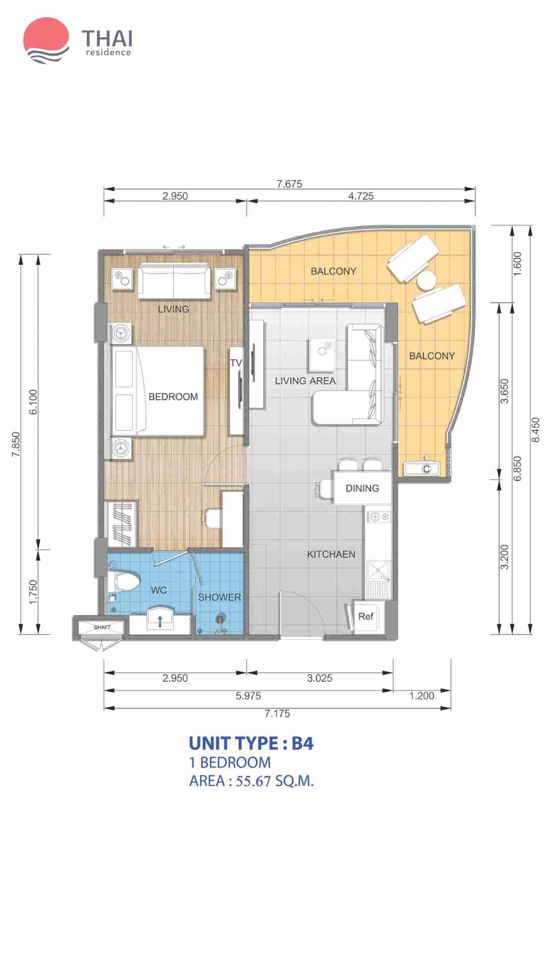ЖК Whale Marina Condominium планировки 1-комнатная от 39.41 м2 - 59.25 м2 6 фото