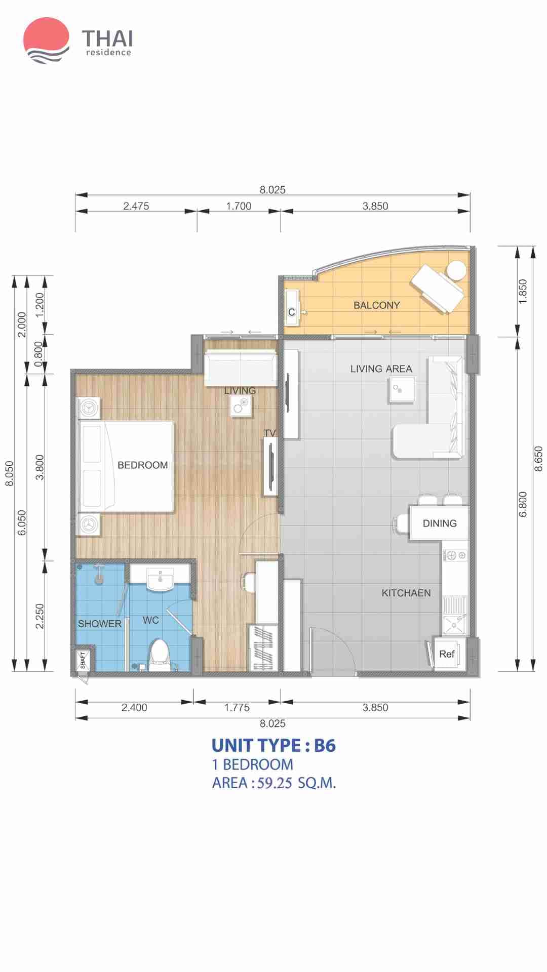 ЖК Whale Marina Condominium планировки 1-комнатная от 39.41 м2 - 59.25 м2 8 фото