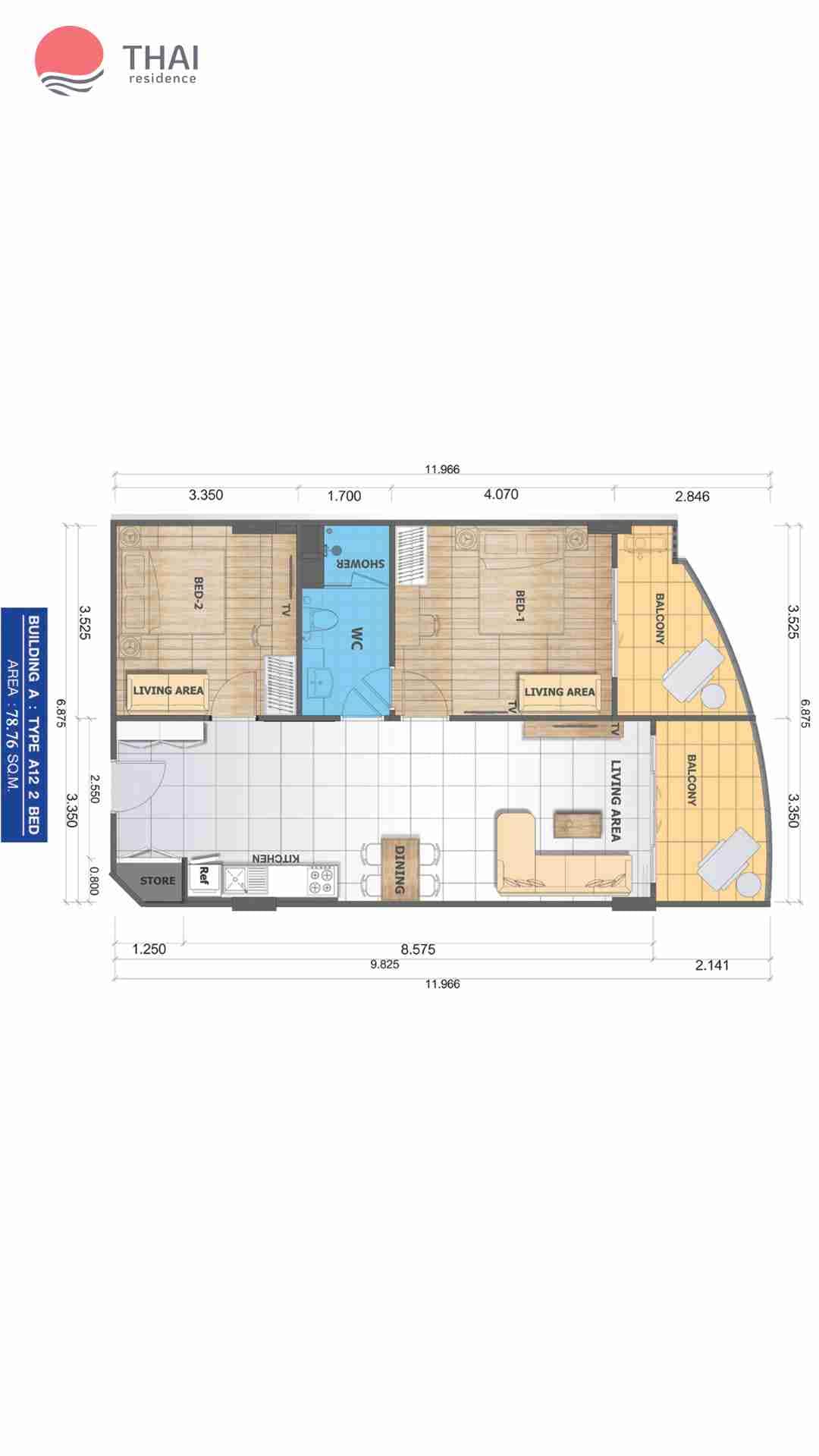 ЖК Whale Marina Condominium планировки 3-комнатная от 97.45 м2 - 97.45 м2 2 фото