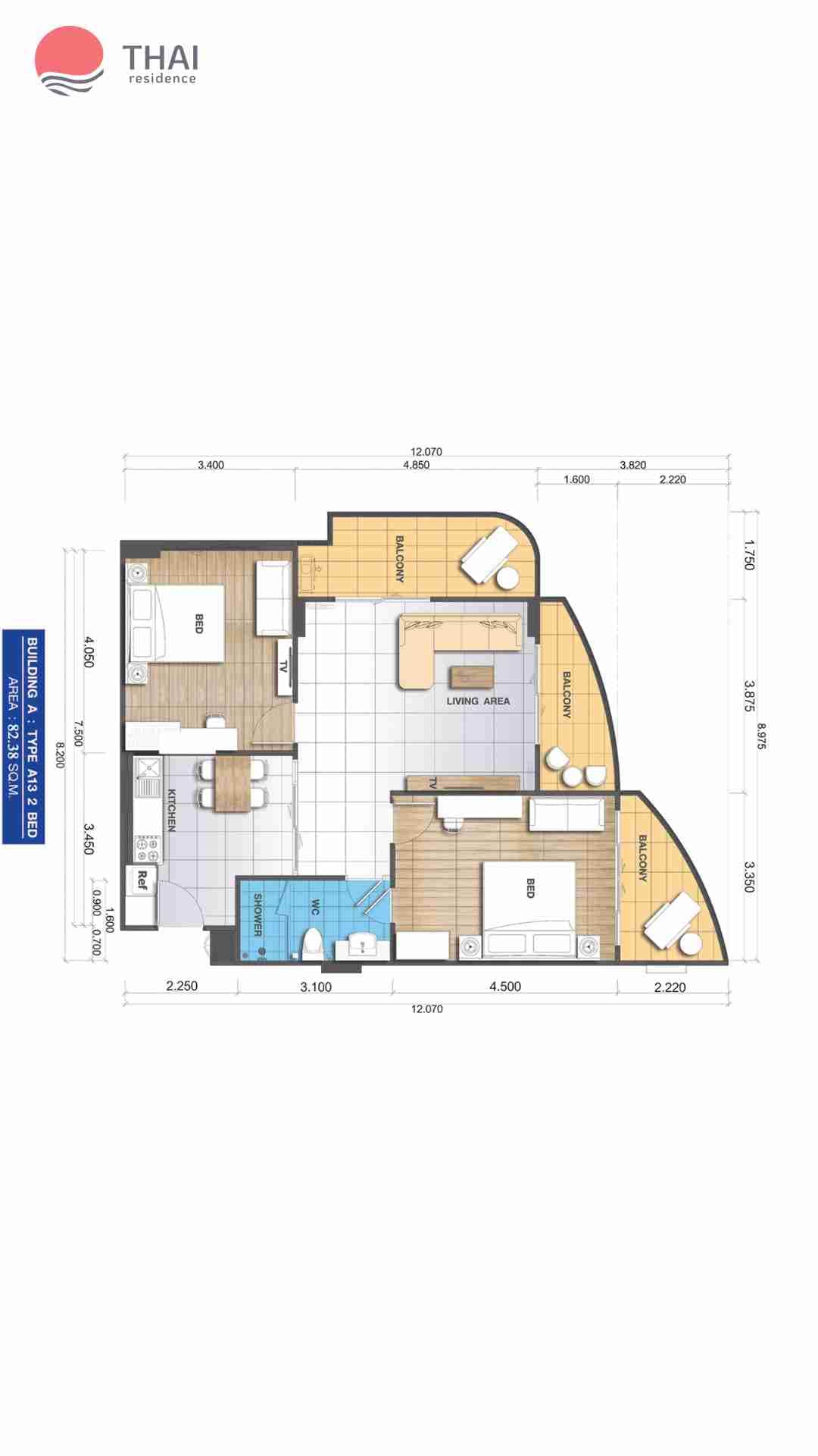 ЖК Whale Marina Condominium планировки 2-комнатная от 59.25 м2 - 92.55 м2 3 фото