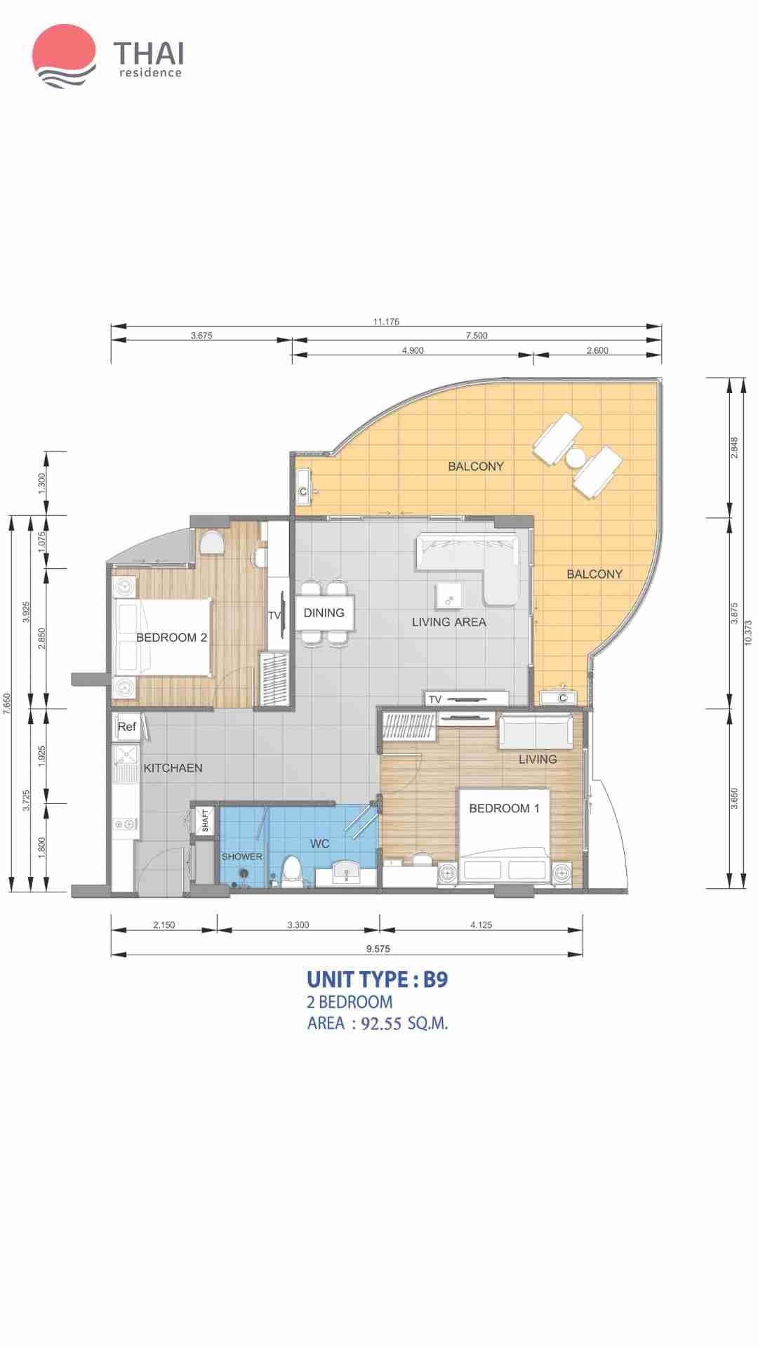 ЖК Whale Marina Condominium планировки 2-комнатная от 59.25 м2 - 92.55 м2 4 фото