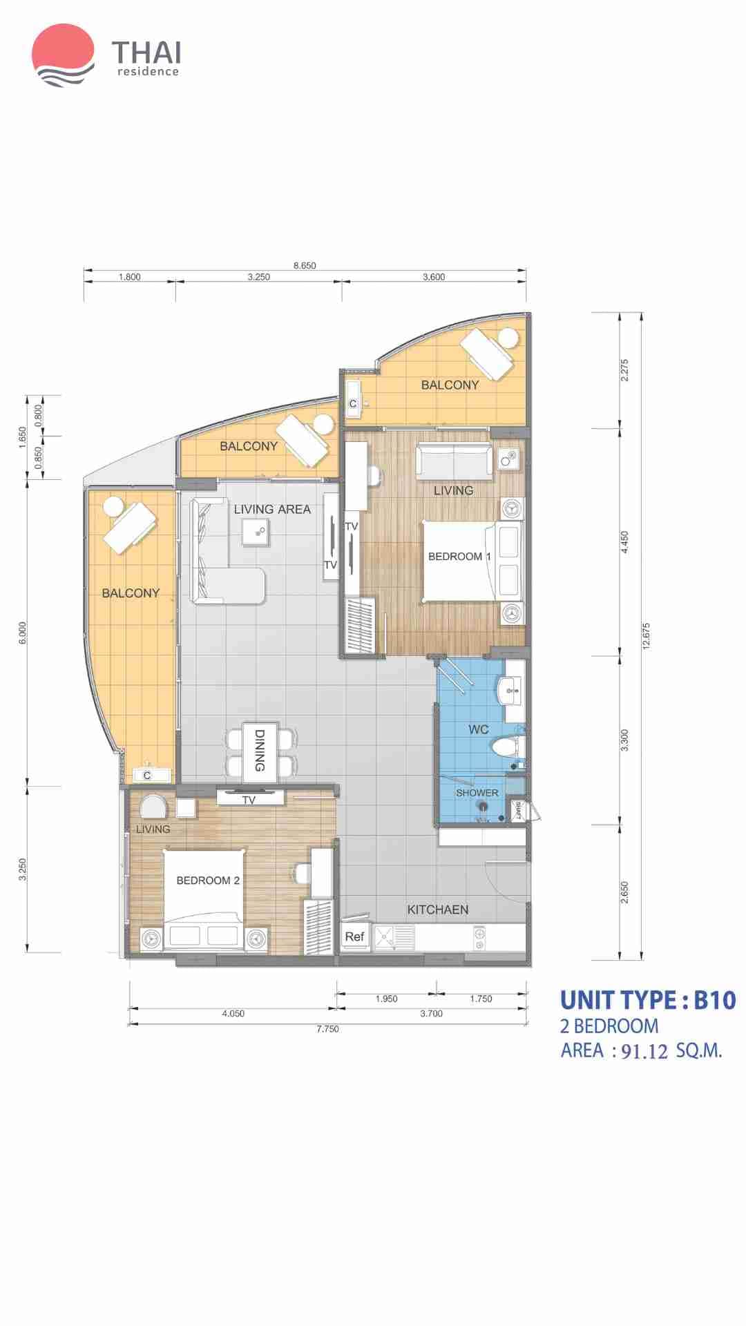 ЖК Whale Marina Condominium планировки 2-комнатная от 59.25 м2 - 92.55 м2 5 фото
