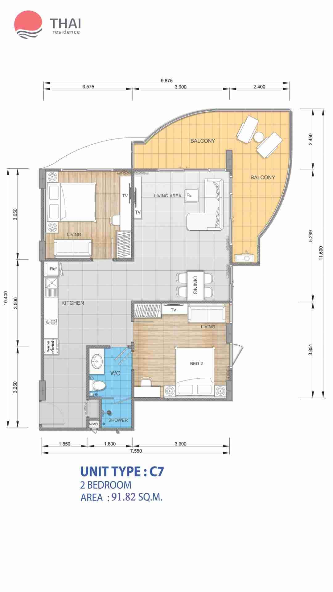 ЖК Whale Marina Condominium планировки 2-комнатная от 59.25 м2 - 92.55 м2 6 фото
