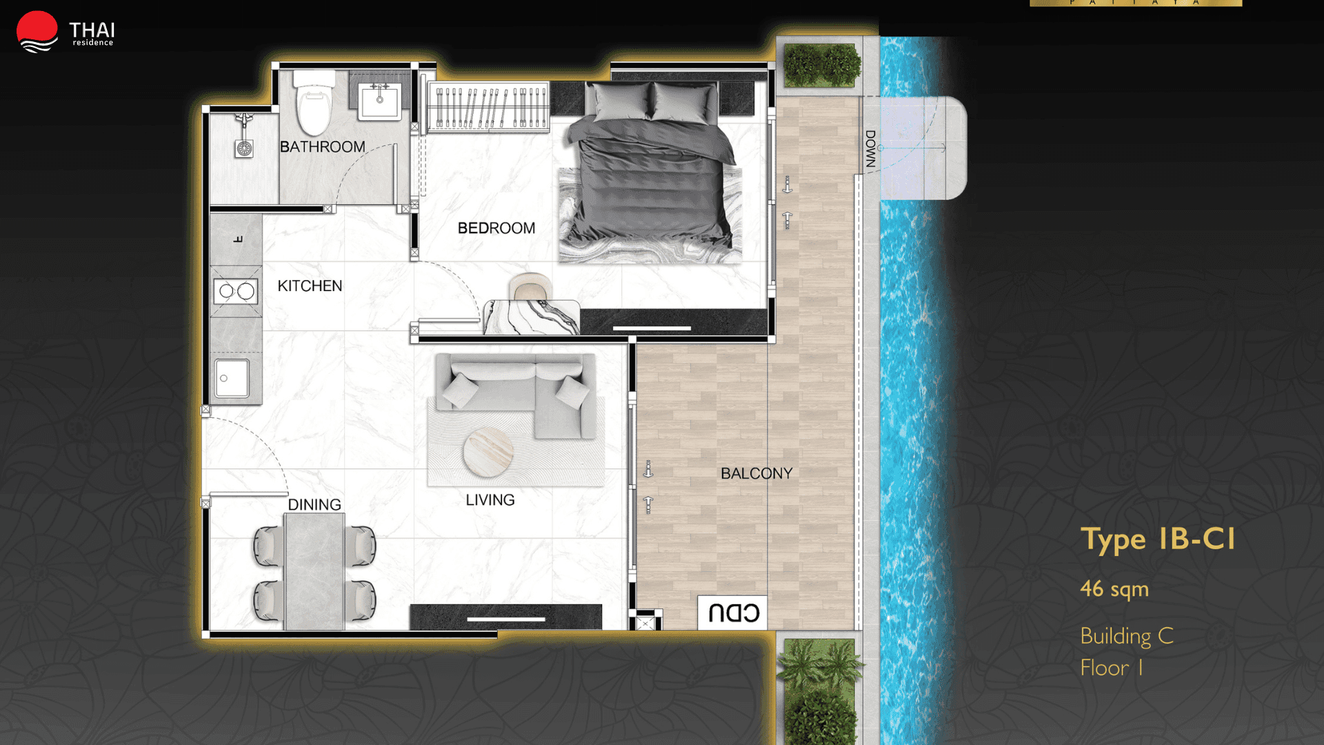 ЖК Zenith Pattaya планировки 1-комнатная от 30 м2 - 46 м2 3 фото